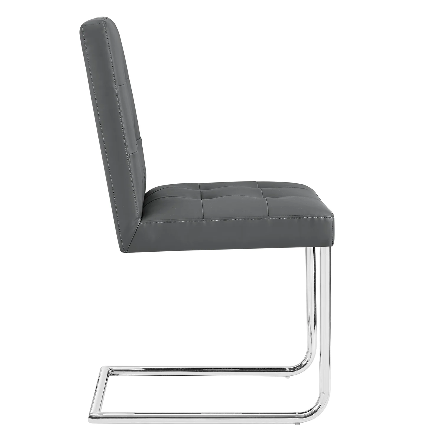 Keyston Set of 2 Dark Grey PU Leather Upholstered Dining Chairs with Chrome Legs - Image 6