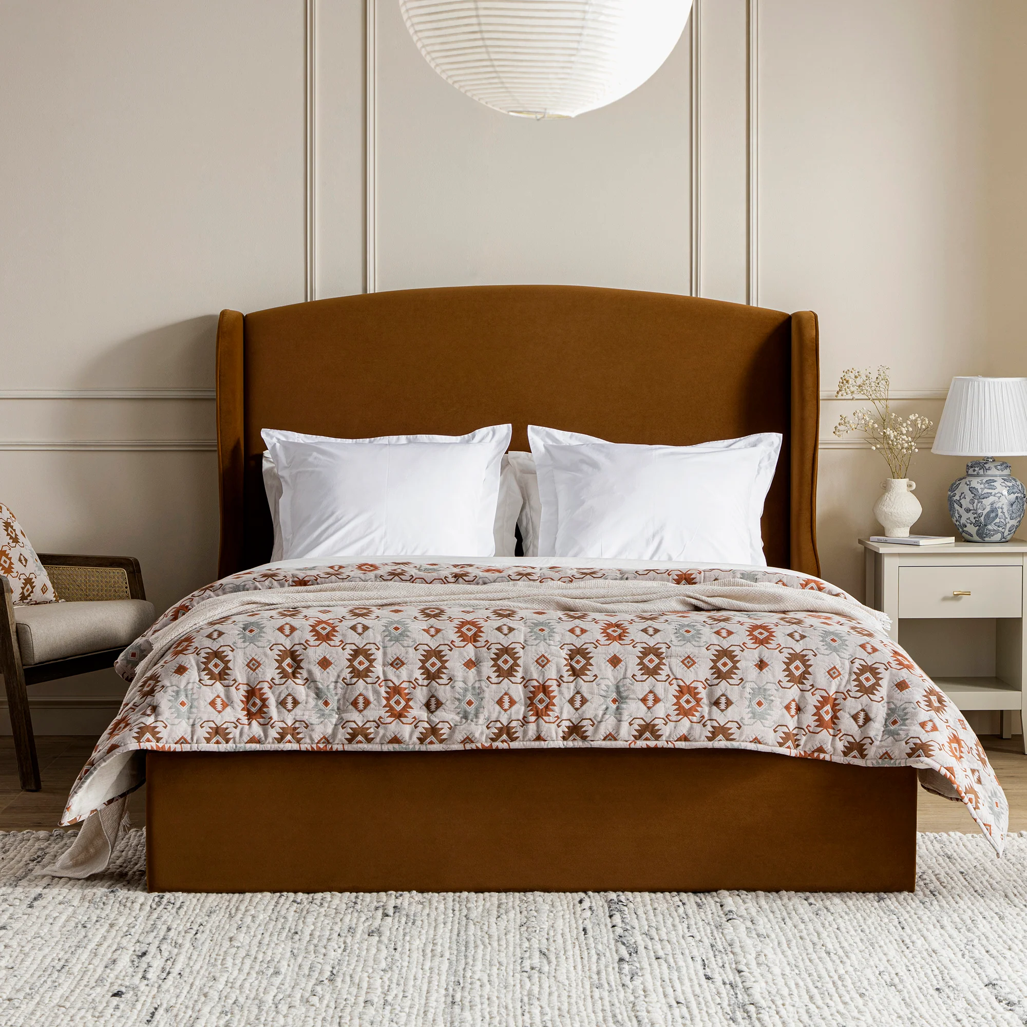 Kimberly Winged Upholstered Storage Bed, Cinnamon Velvet - Image 2