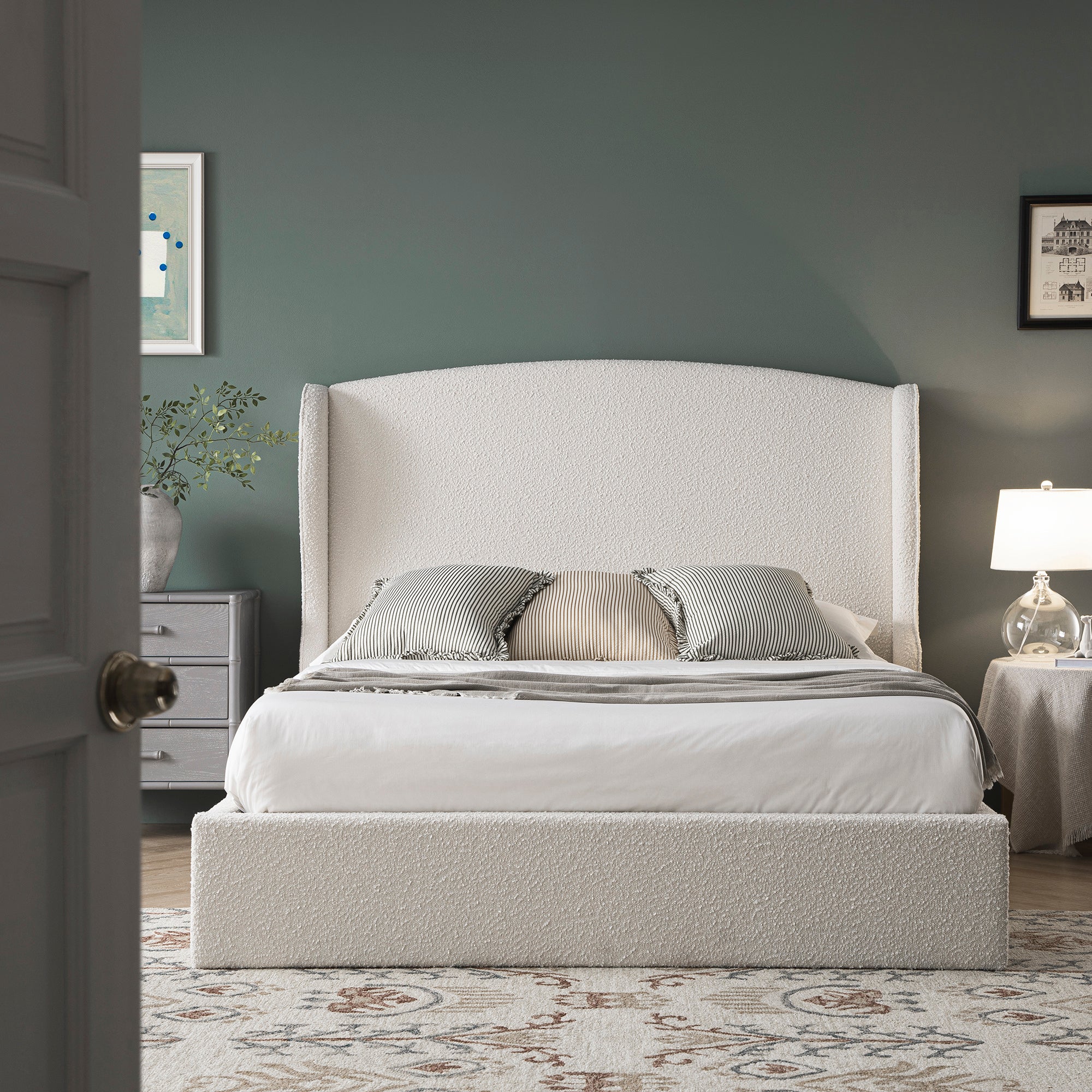 Kimberly Winged Upholstered Storage Bed, Ecru Boucle - Image 2