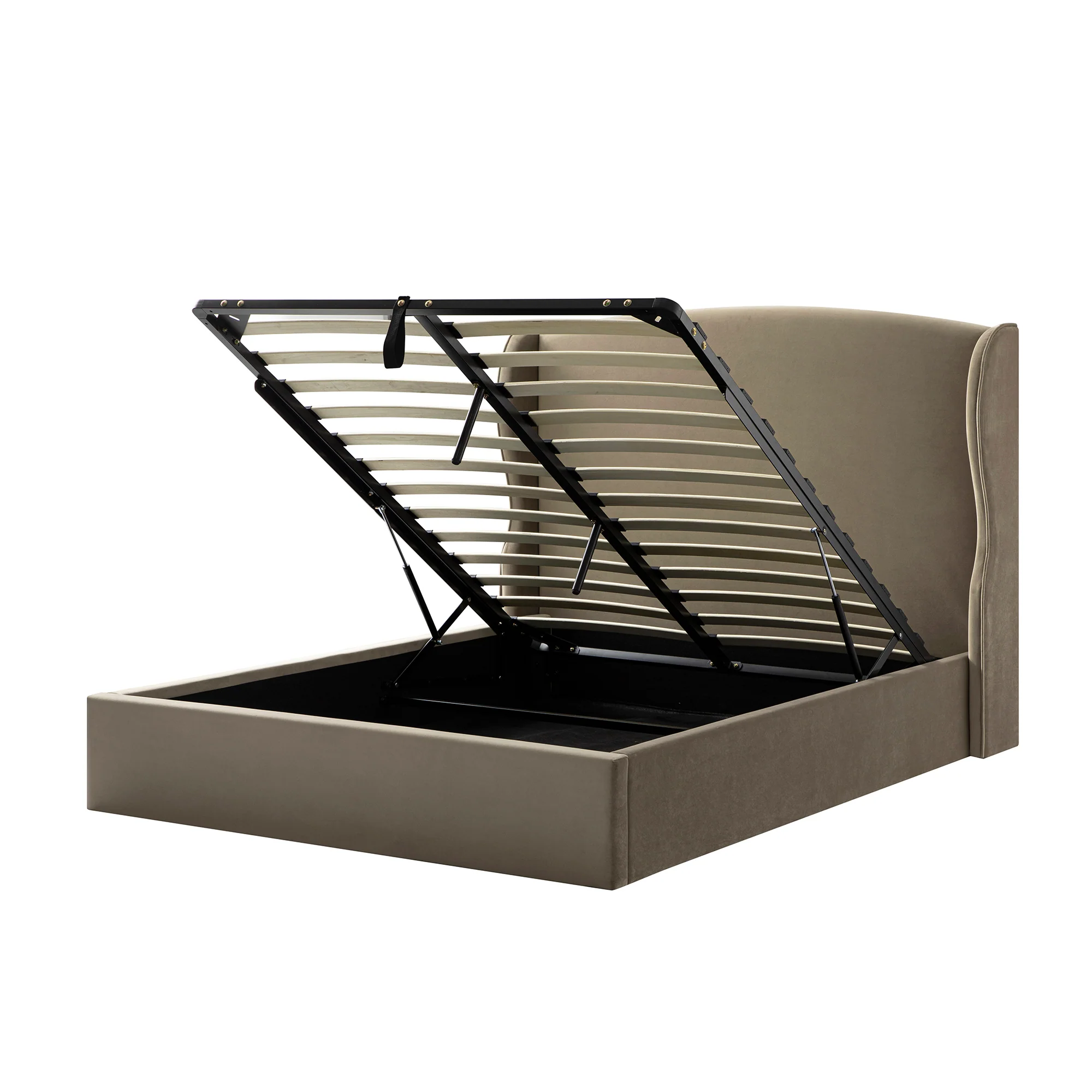 Kimberly Winged Upholstered Storage Bed, Taupe Velvet - Image 11