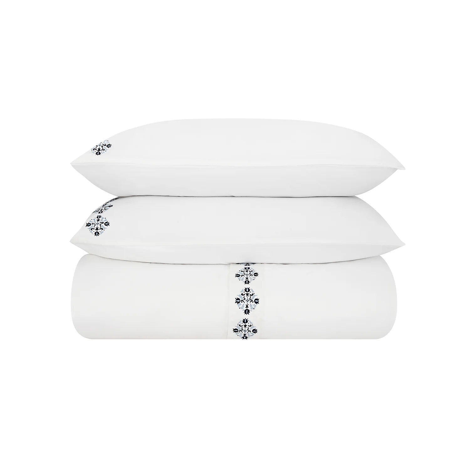 Kingsbury Navy & Powder Blue Heritage Embroidered 600 Thread Count Cotton Sateen Duvet Set - Image 2
