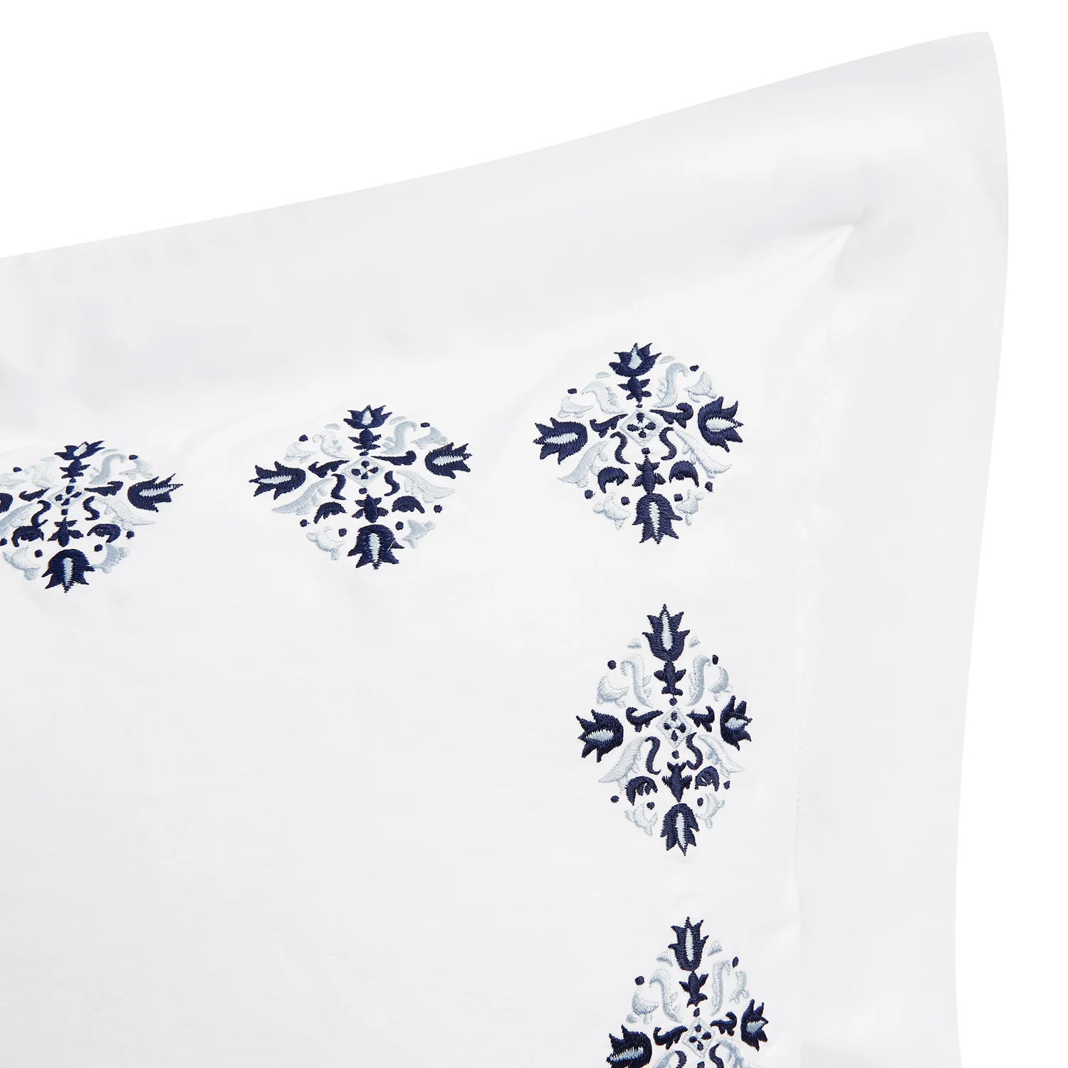 Kingsbury Navy & Powder Blue Heritage Embroidered 600 Thread Count Cotton Sateen Continental Square Pillowcases - Pair - Image 2