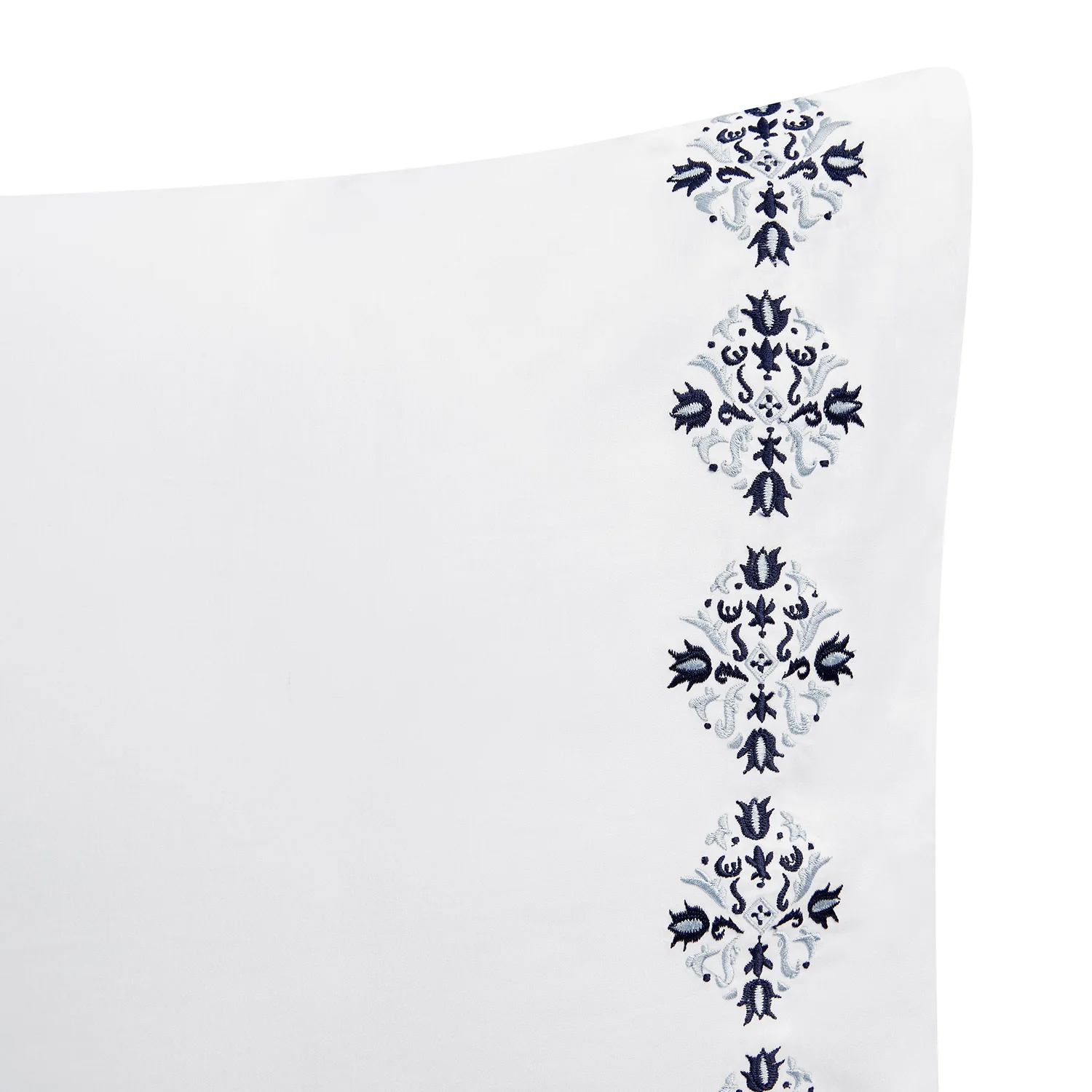 Kingsbury Navy & Powder Blue Heritage Embroidered 600 Thread Count Cotton Sateen Regular Pillowcases - Pair - Image 3