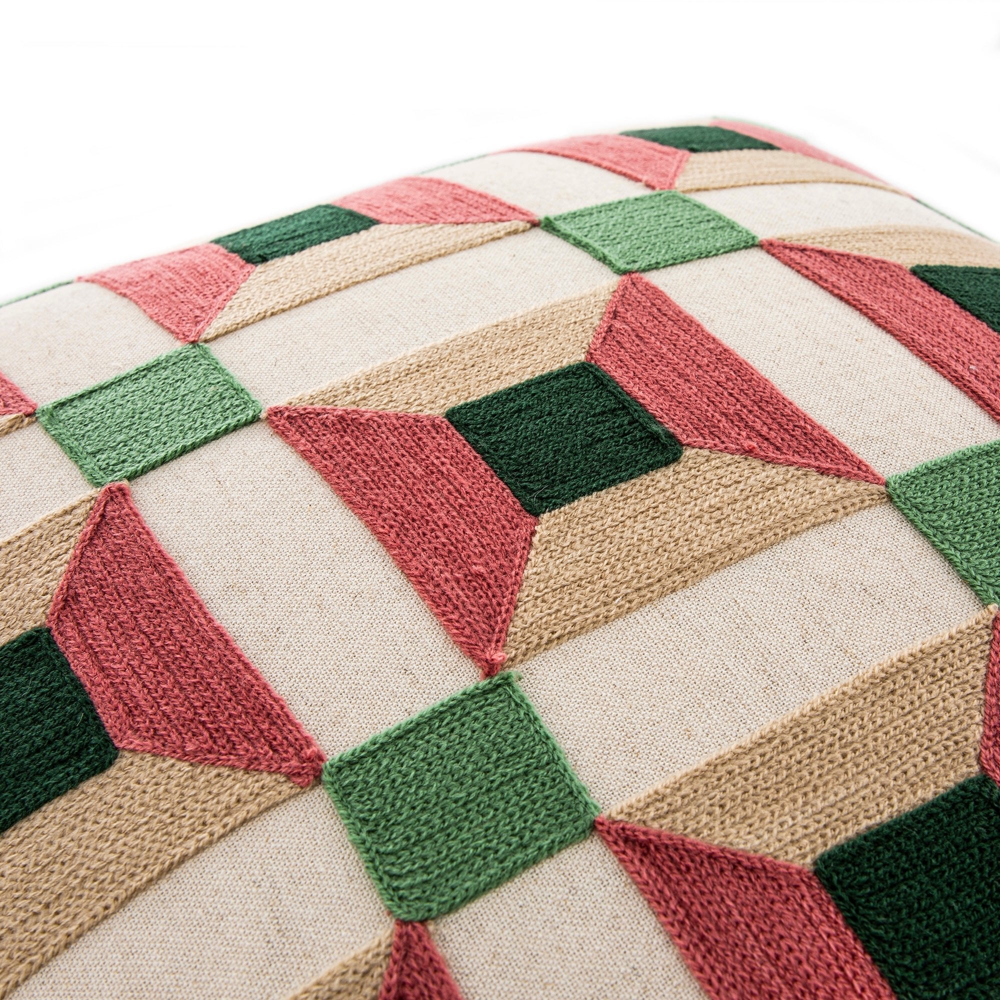 Knox Pink Green & Beige Crewelwork Wool Embroidered Cushion - Image 3
