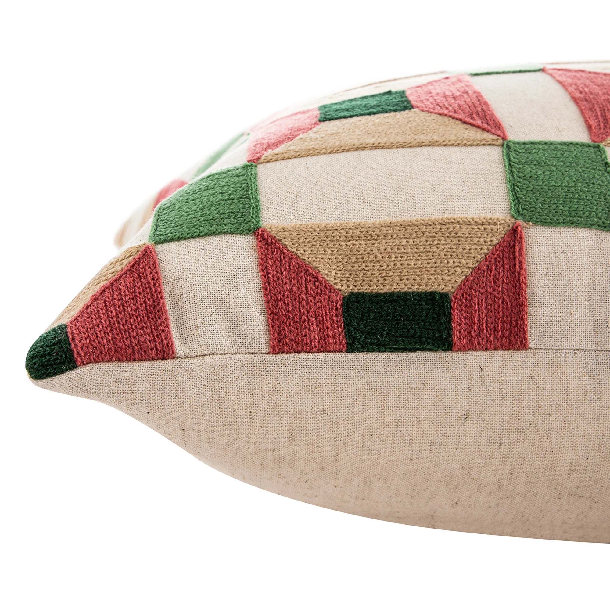 Knox Pink Green & Beige Crewelwork Wool Embroidered Cushion - Image 5