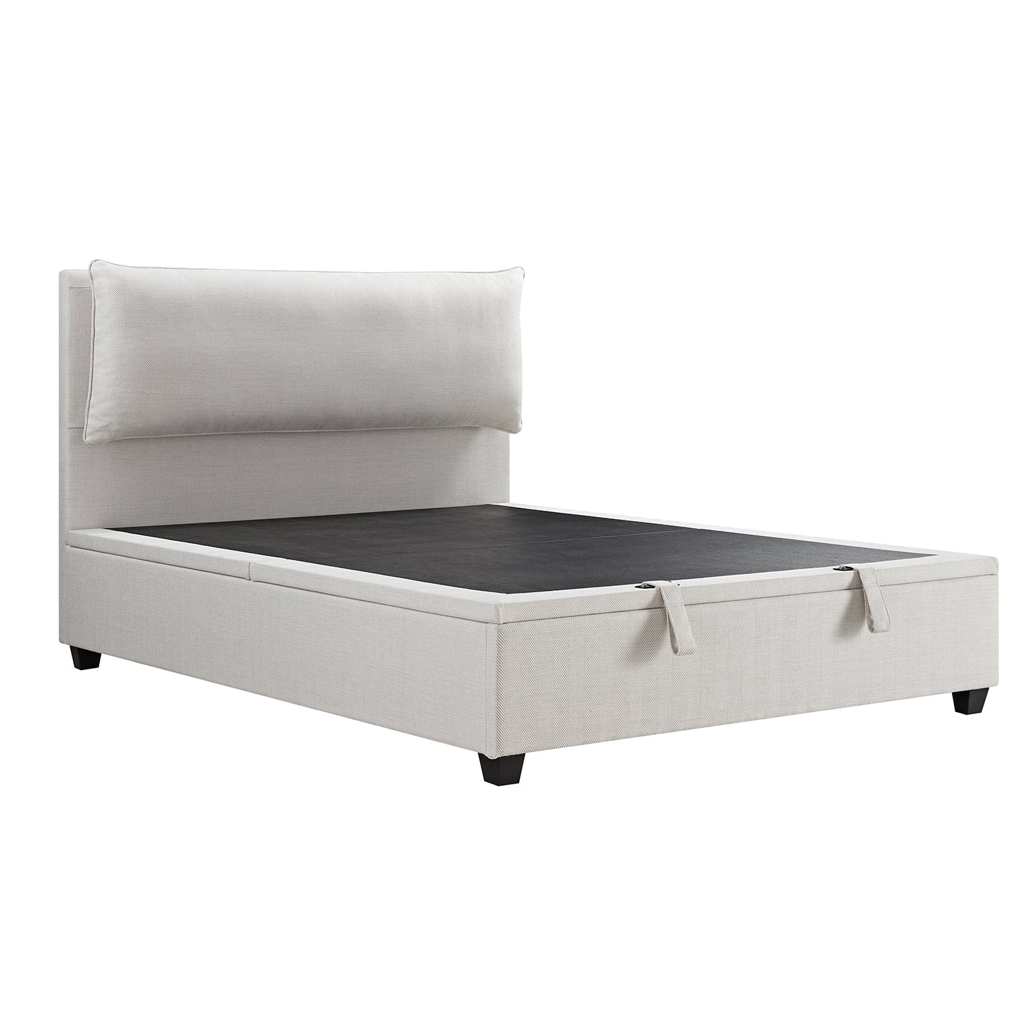 Kricia Upholstered Storage Bed with Pillow Headboard, Oatmeal Chevron - Image 9