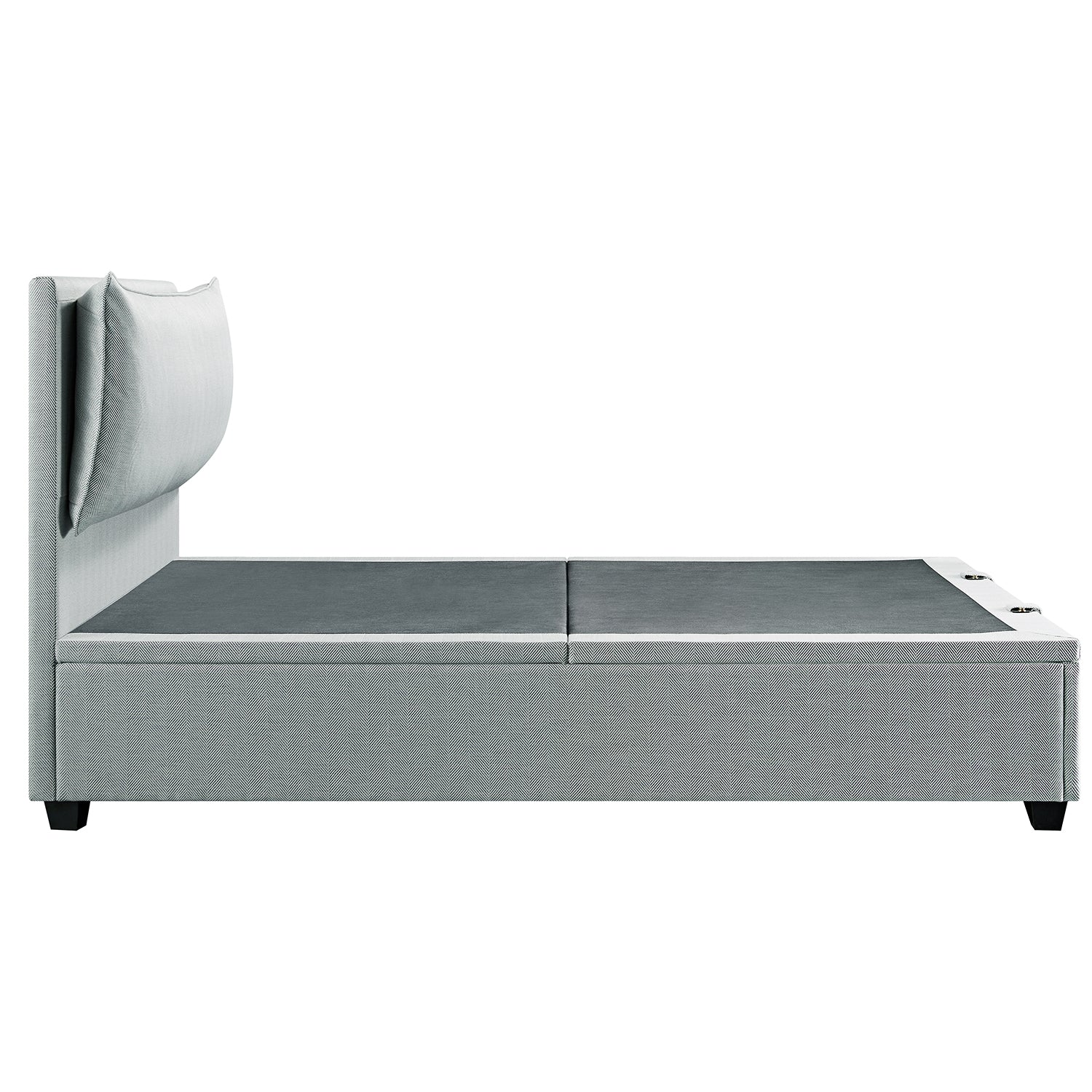 Kricia Upholstered Storage Bed with Pillow Headboard, Slate Blue Chevron - Image 14