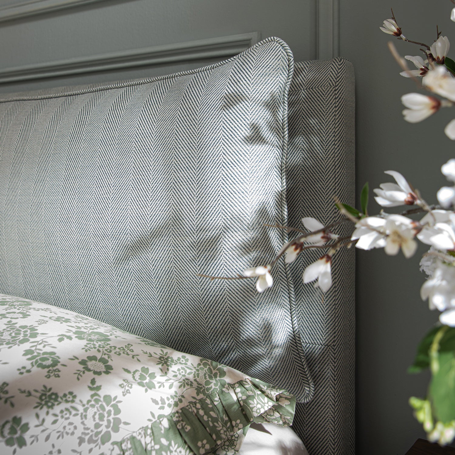 Kricia Upholstered Storage Bed with Pillow Headboard, Slate Blue Chevron - Image 7