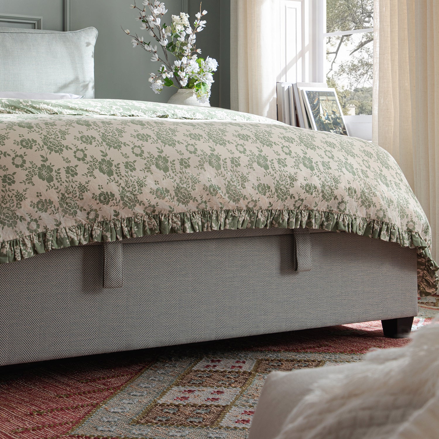 Kricia Upholstered Storage Bed with Pillow Headboard, Slate Blue Chevron - Image 8