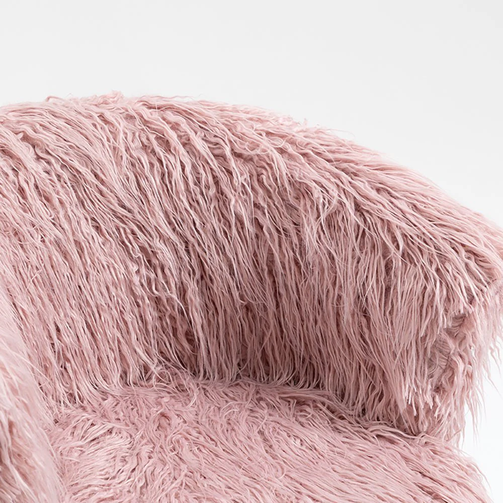 Kylie Plush Shaggy Faux Fur Swivel Chair, Pink - Image 6