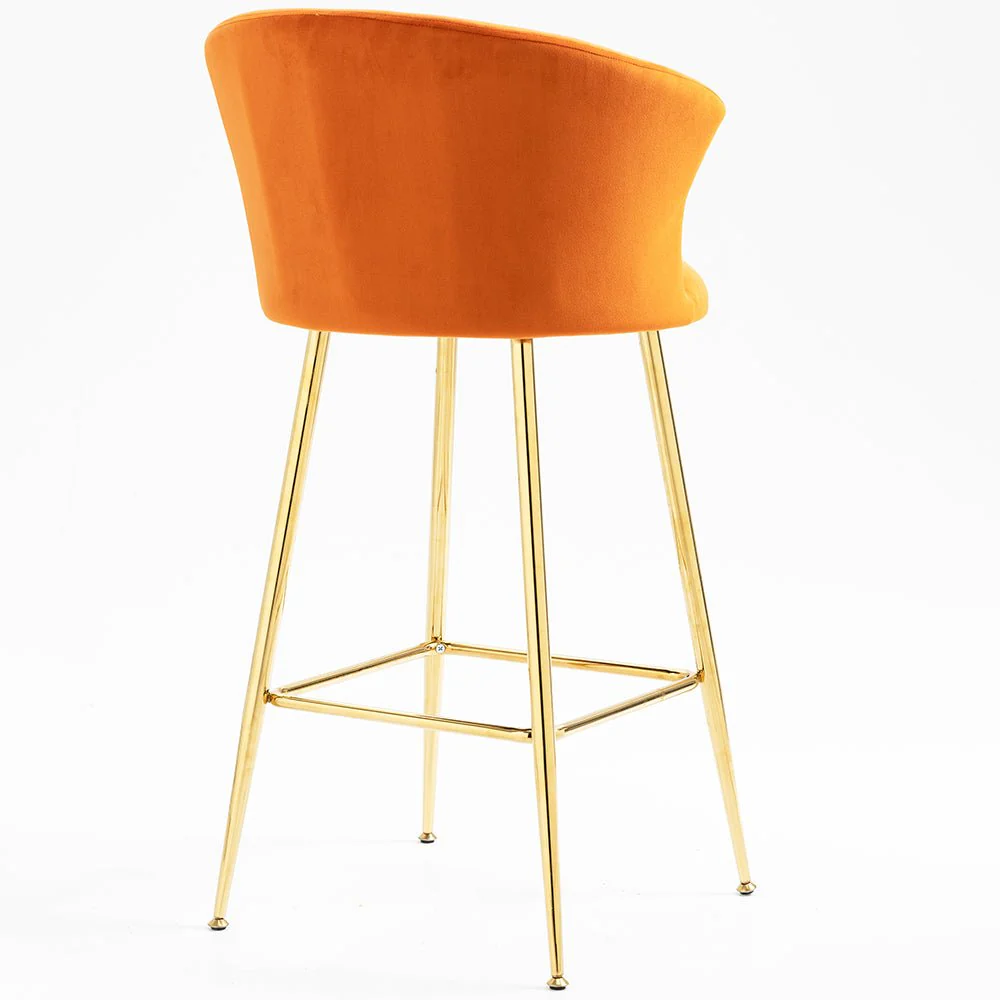 Kylie Set of 2 Orange Velvet Bar Stools - Image 6