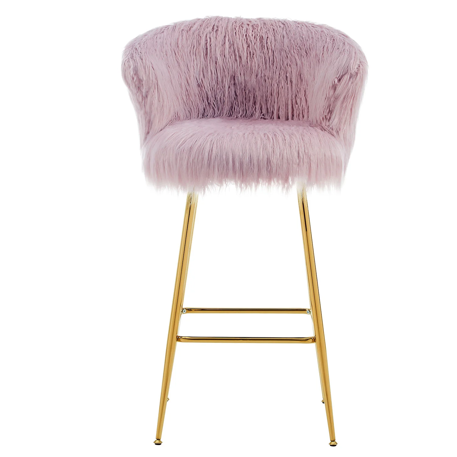 Kylie Set of 2 Pink Plush Shaggy Faux Fur Bar Stools - Image 6