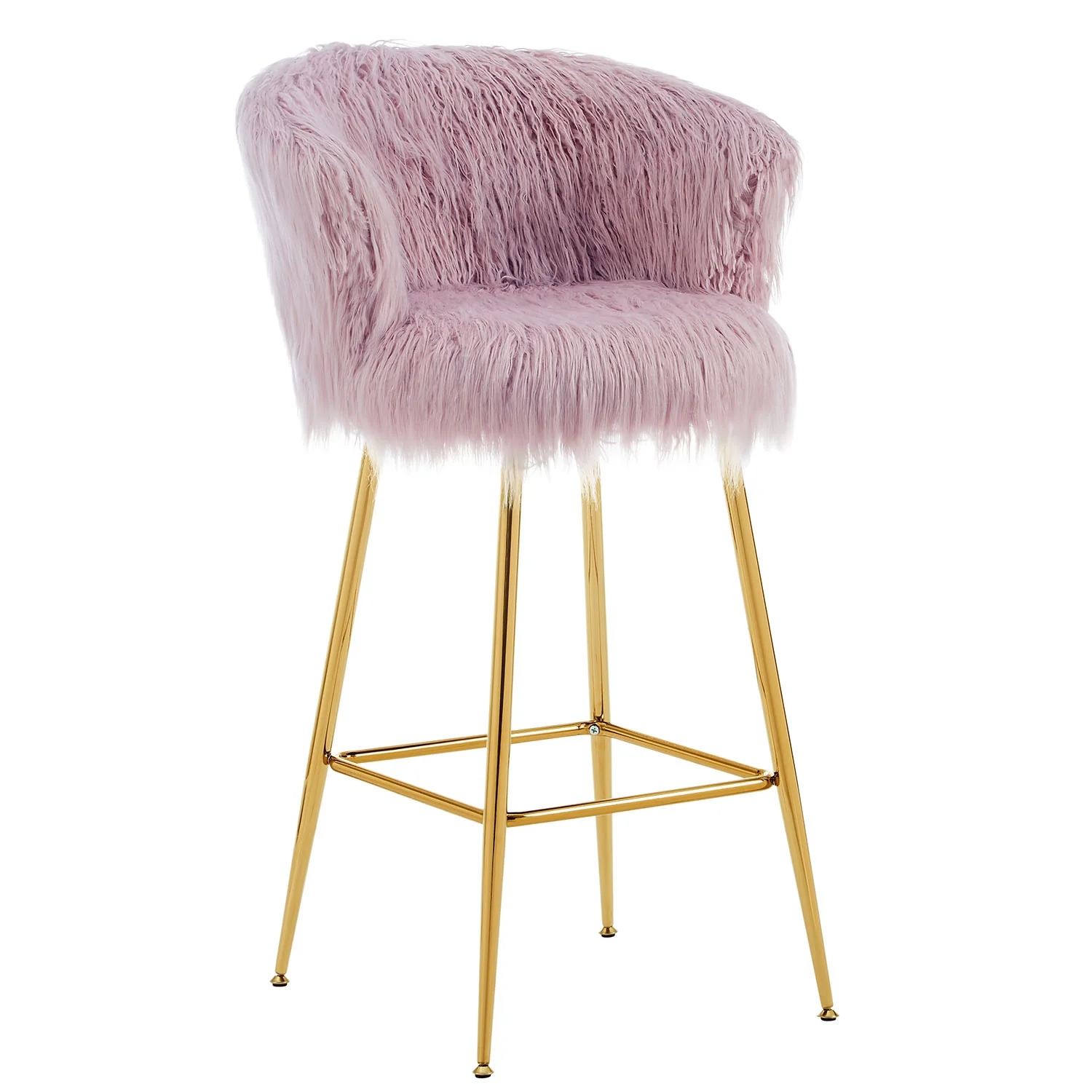 Kylie Set of 2 Pink Plush Shaggy Faux Fur Bar Stools - Image 7