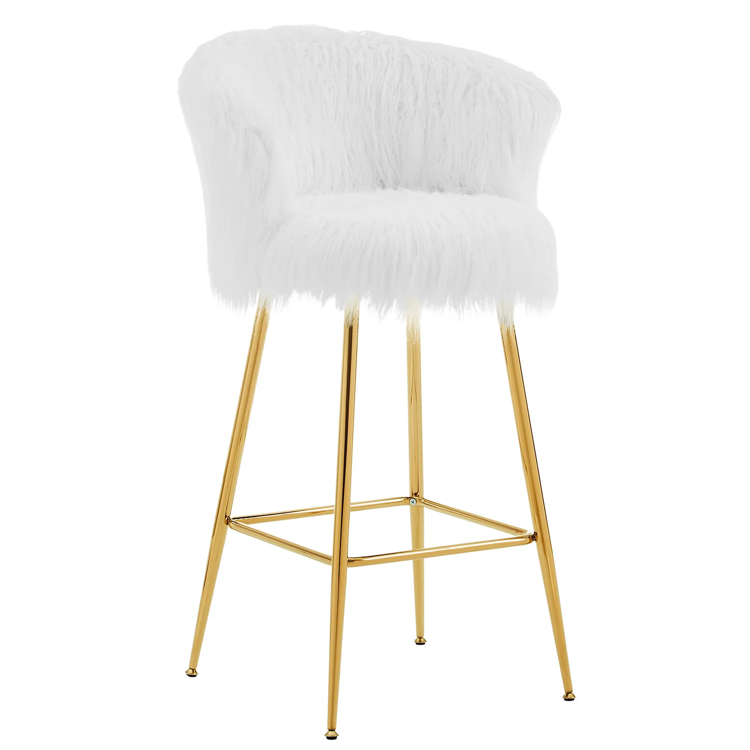 Kylie Set of 2 White Plush Shaggy Faux Fur Bar Stools - Image 7