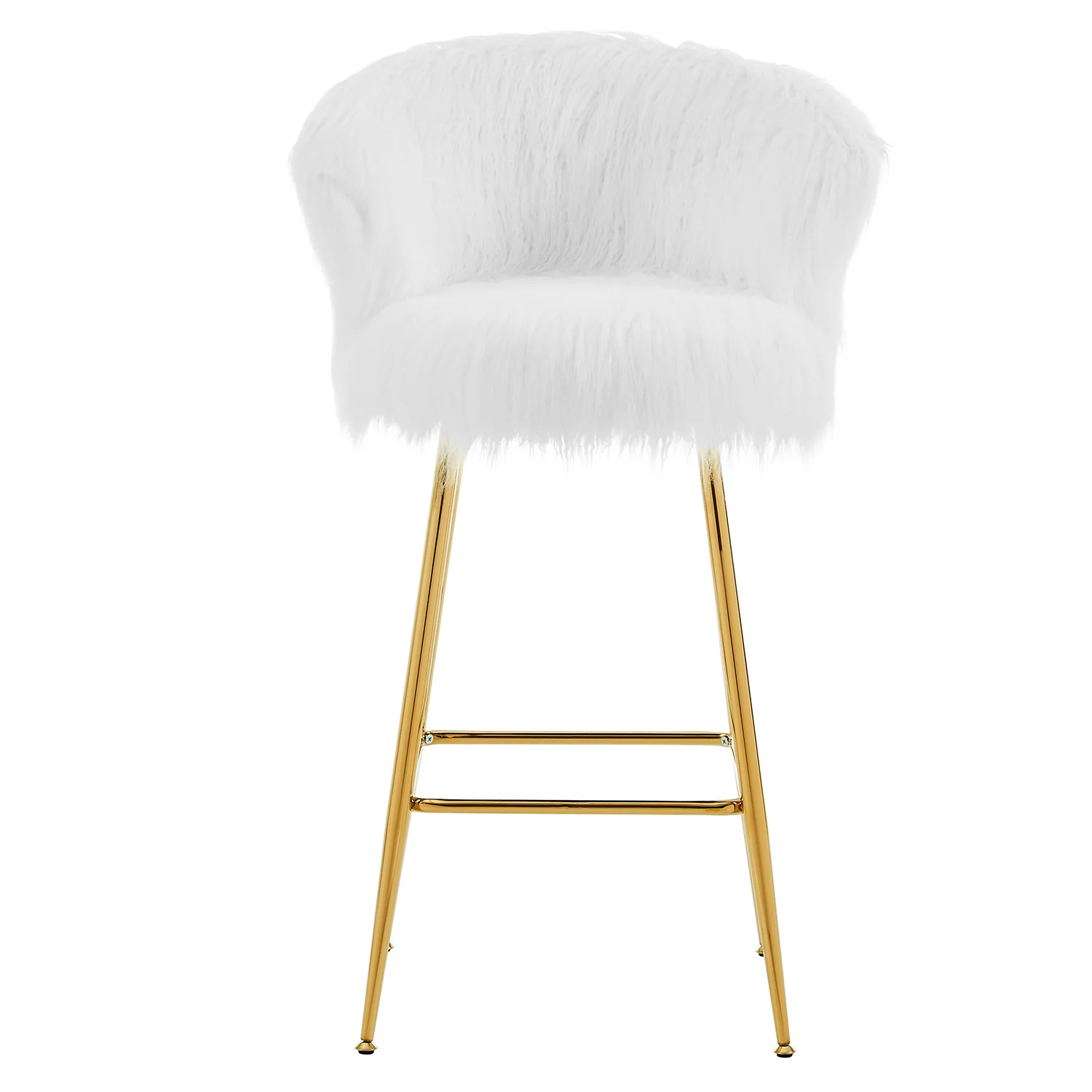 Kylie Set of 2 White Plush Shaggy Faux Fur Bar Stools - Image 8