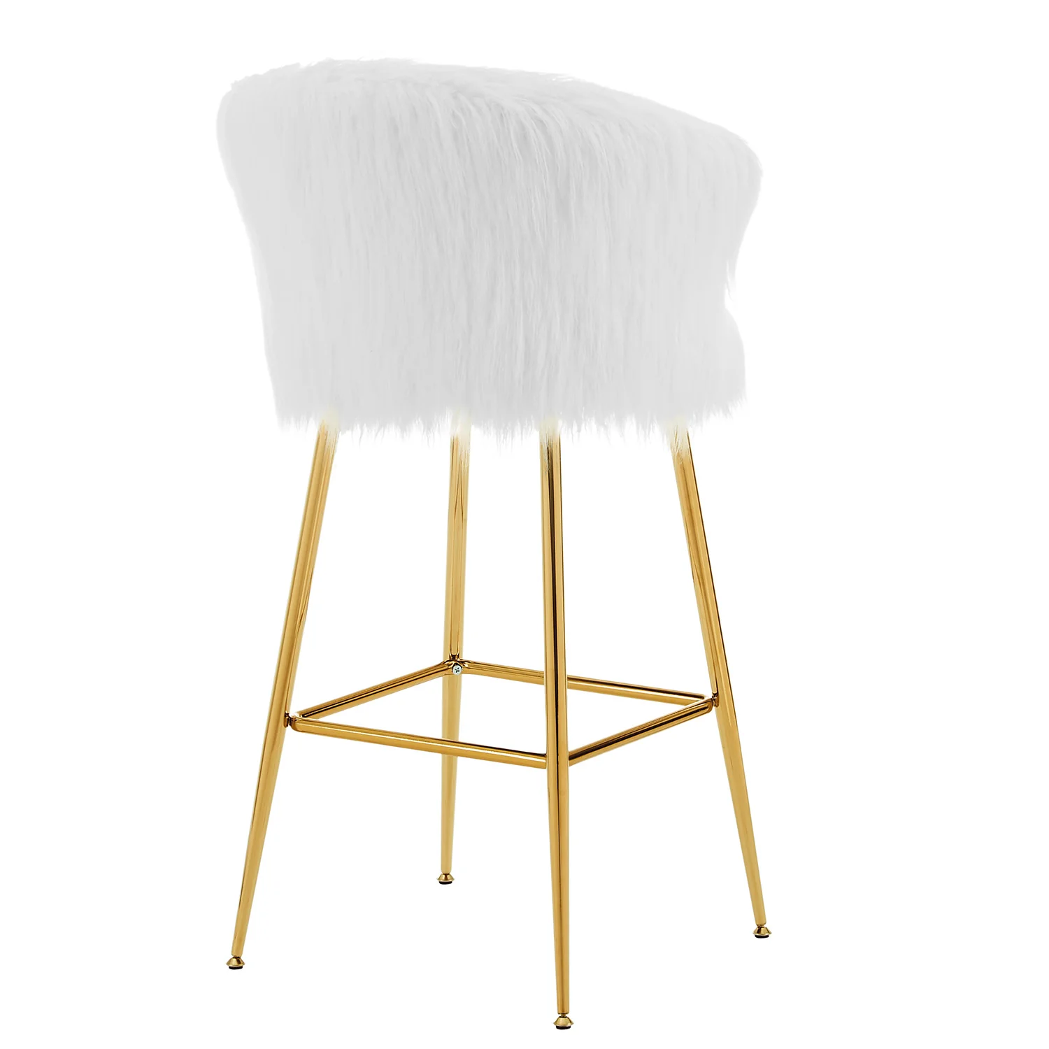 Kylie Set of 2 White Plush Shaggy Faux Fur Bar Stools - Image 9