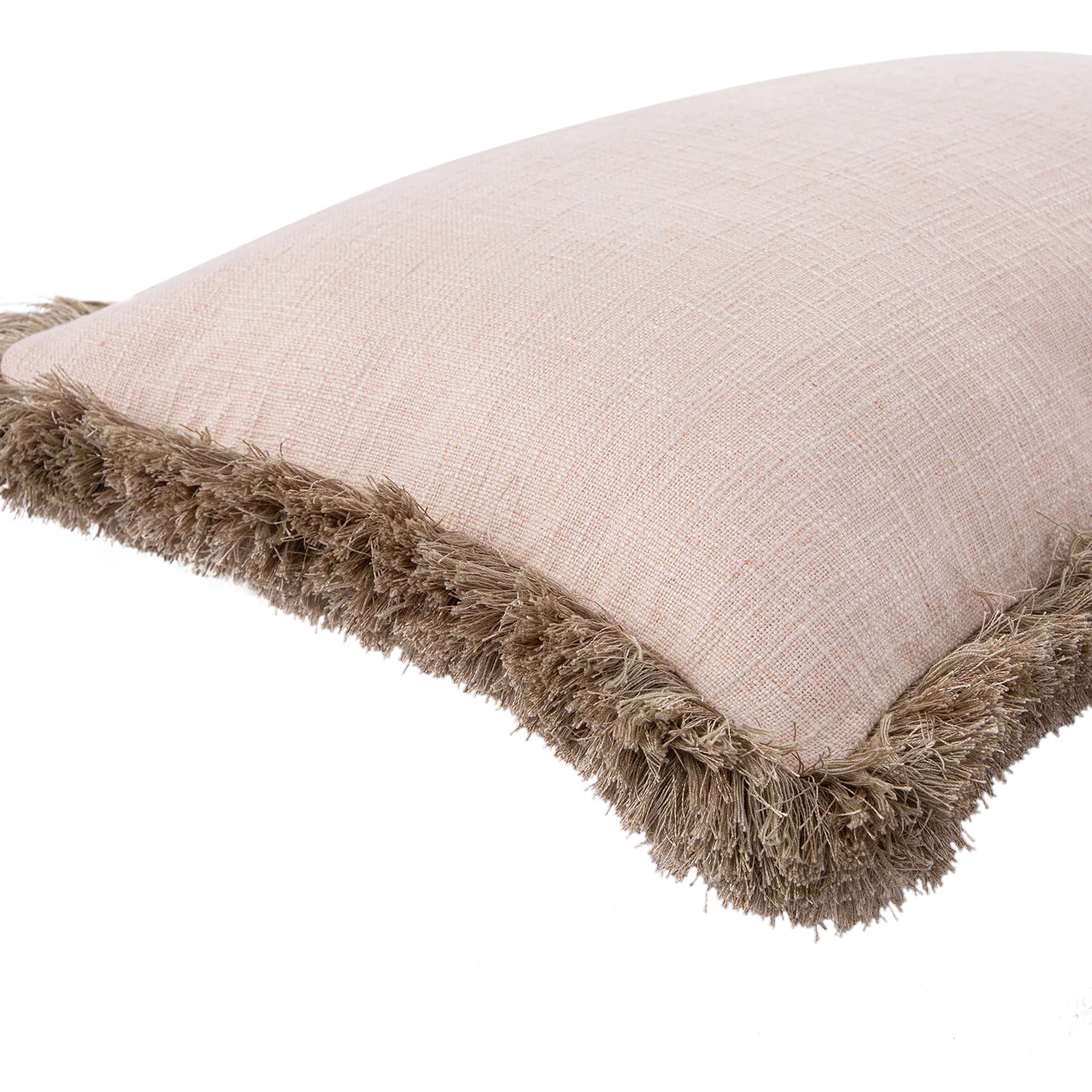 Kyra Blush Pink Linen Fringed Rectangular Cushion - Image 3