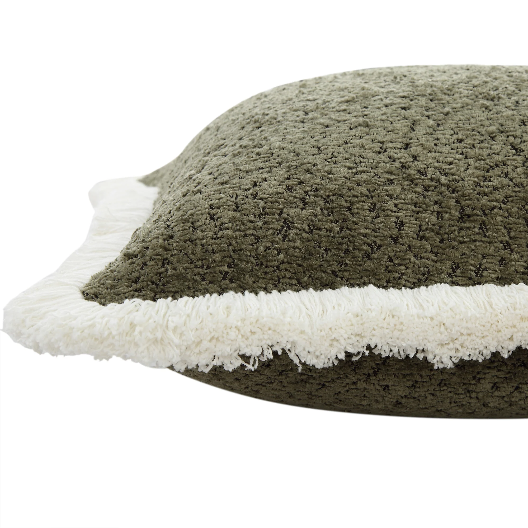 Kyra Forest Green Bouclé Fringed Cushion - Image 3