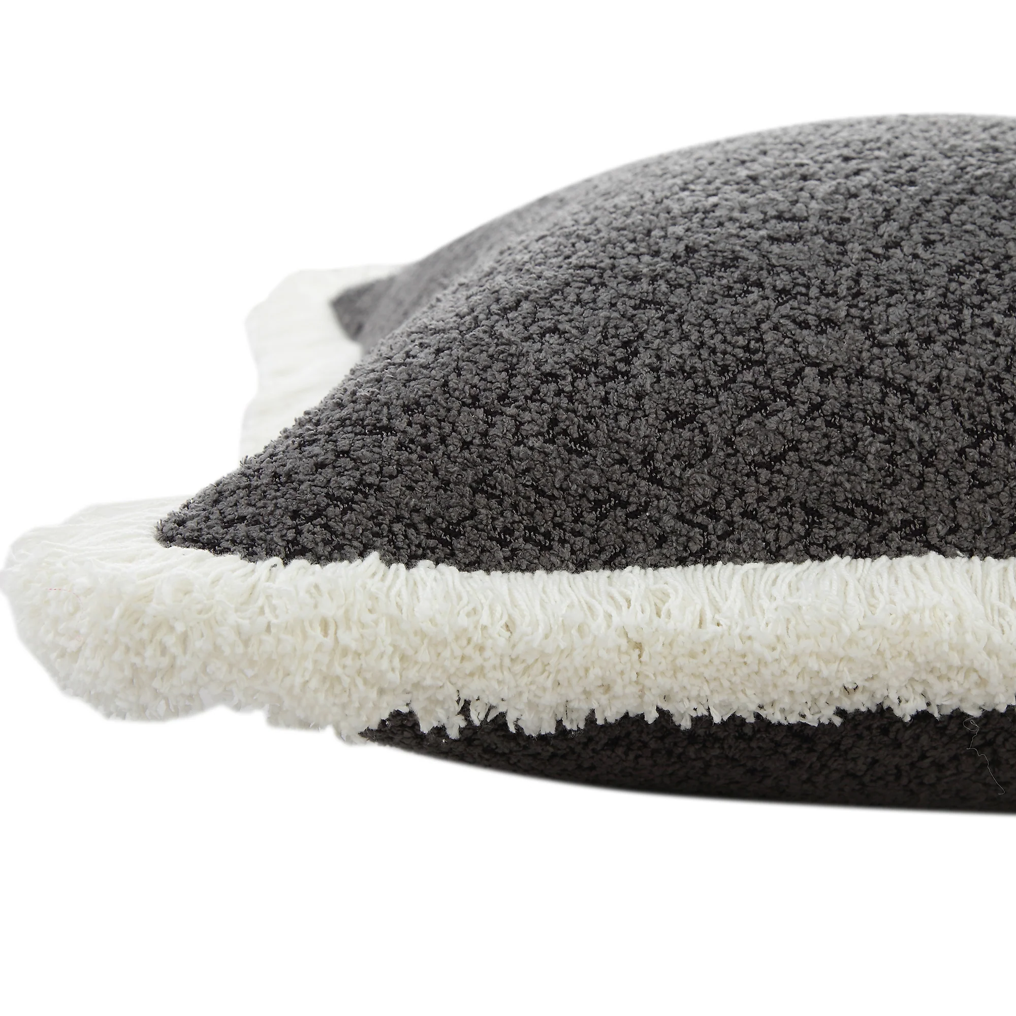 Kyra Graphite Grey Bouclé Fringed Cushion - Image 3