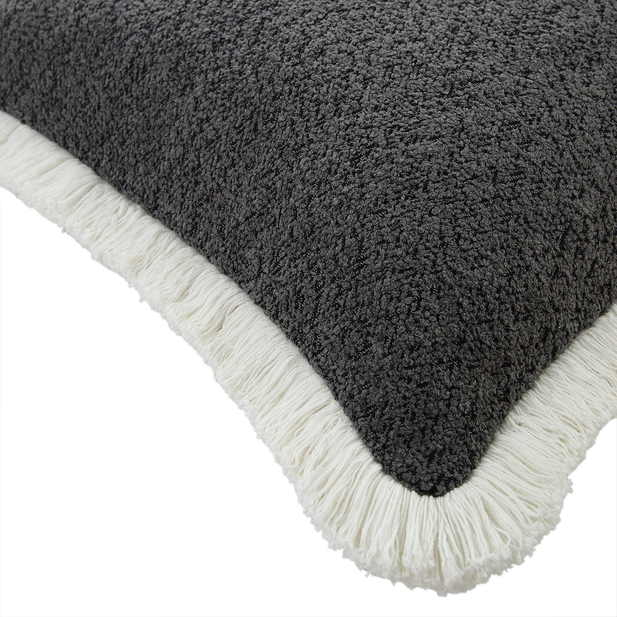 Kyra Graphite Grey Bouclé Fringed Cushion - Image 4
