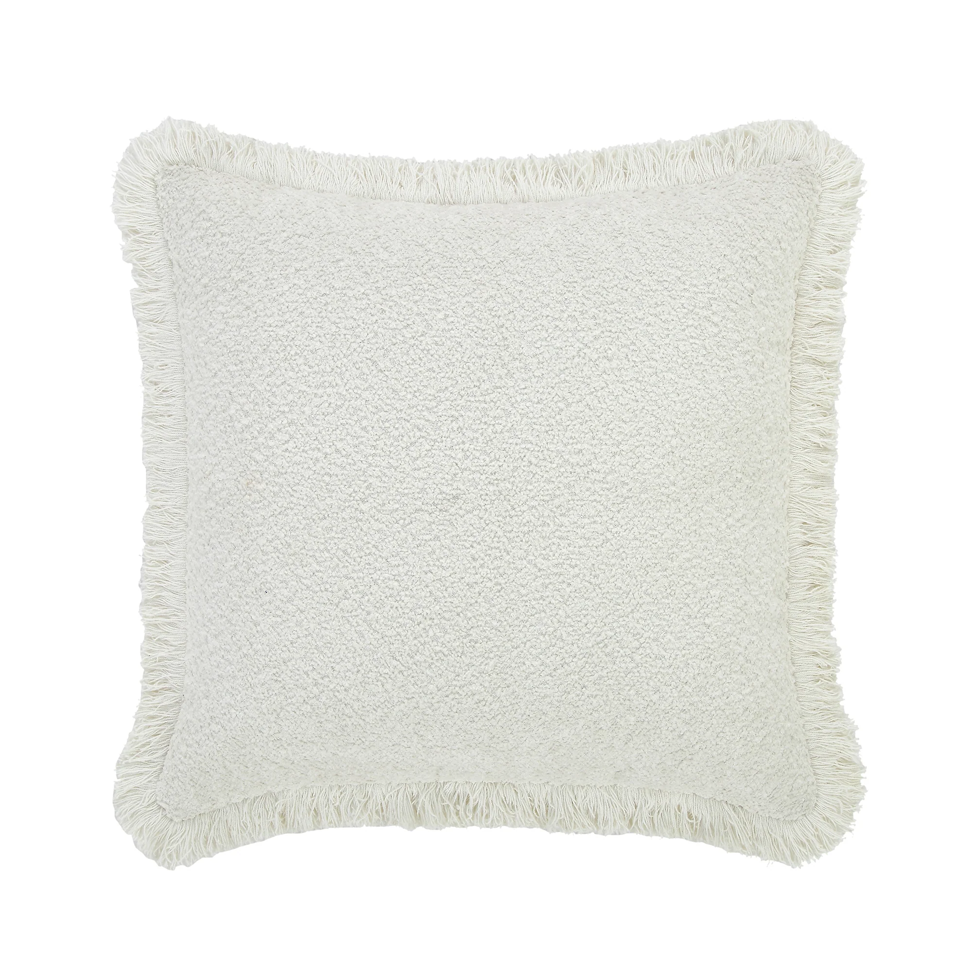 Kyra Cream White Bouclé Fringed Cushion - Image 3