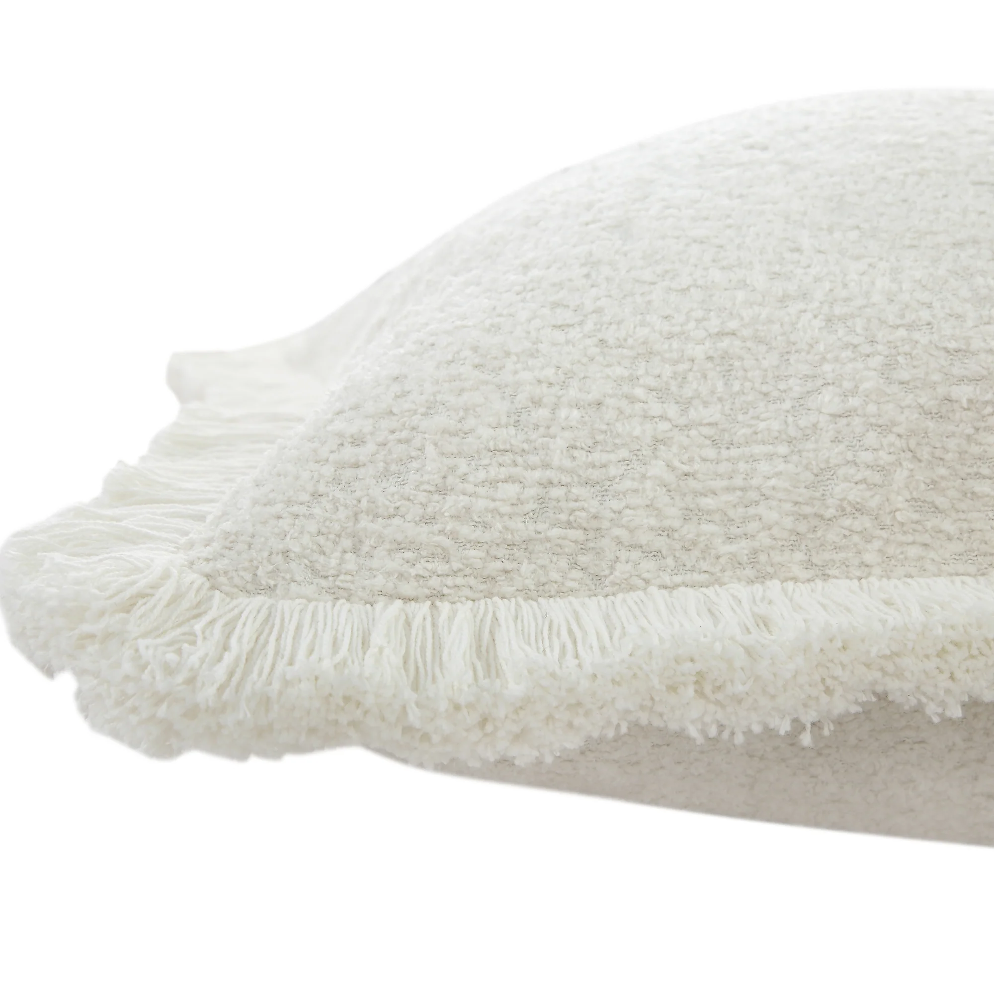Kyra Cream White Bouclé Fringed Cushion - Image 4