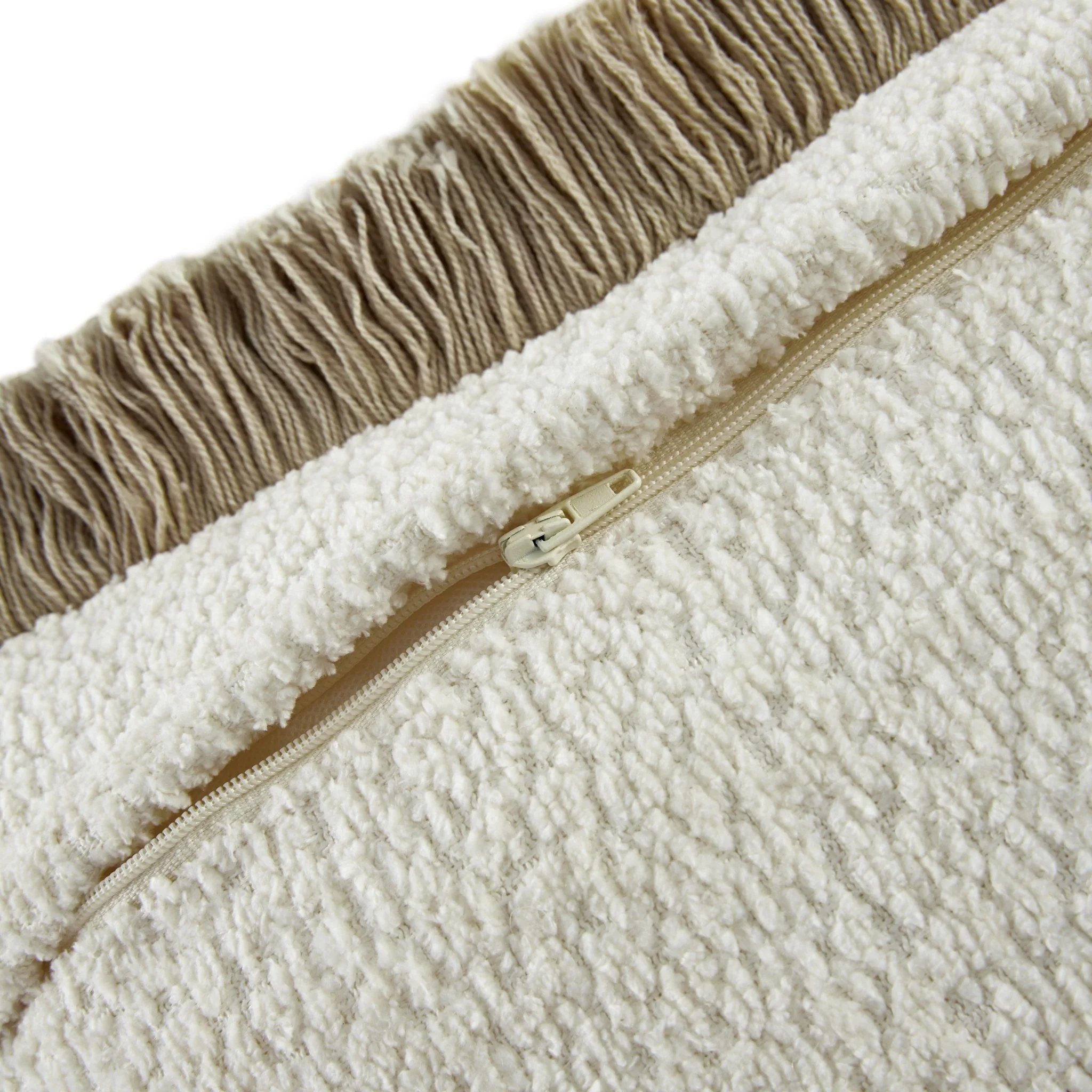 Kyra Cream White & Natural Bouclé Fringed Lumbar Cushion - Image 5