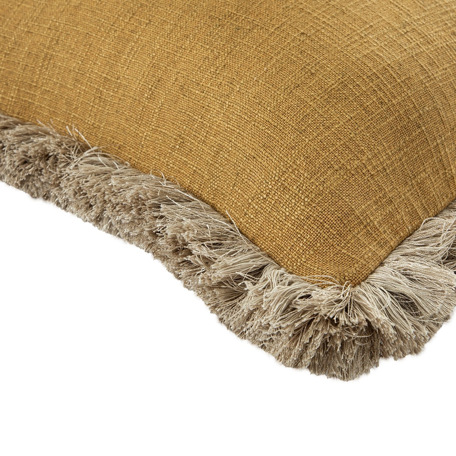 Kyra Dijon Yellow Linen Fringed Cushion - Image 3