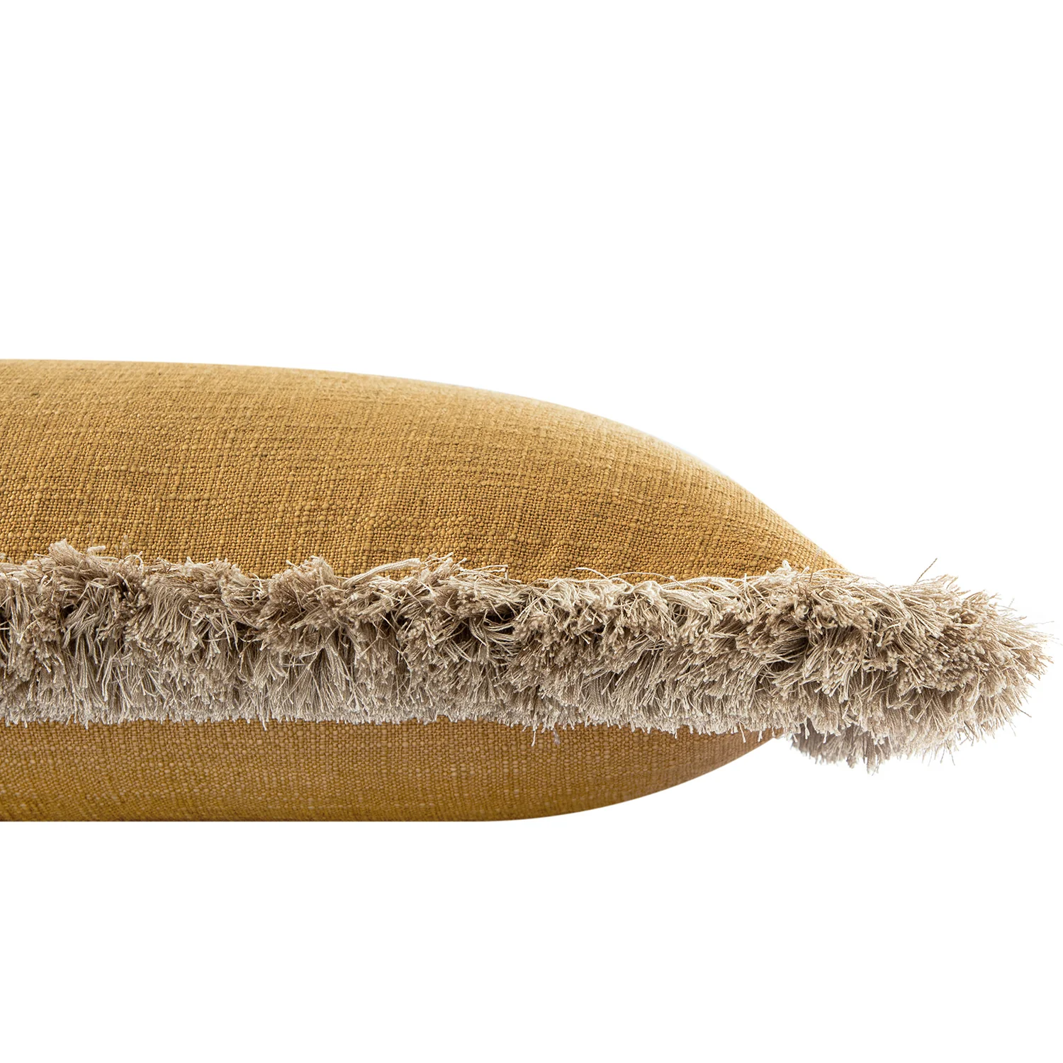 Kyra Dijon Yellow Linen Fringed Rectangular Cushion - Image 2