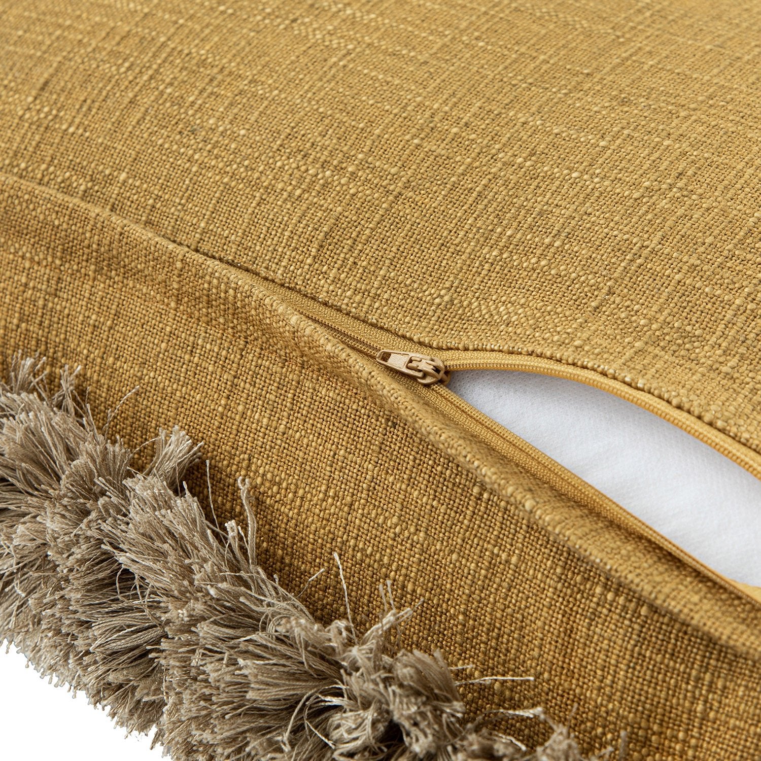Kyra Dijon Yellow Linen Fringed Rectangular Cushion - Image 5