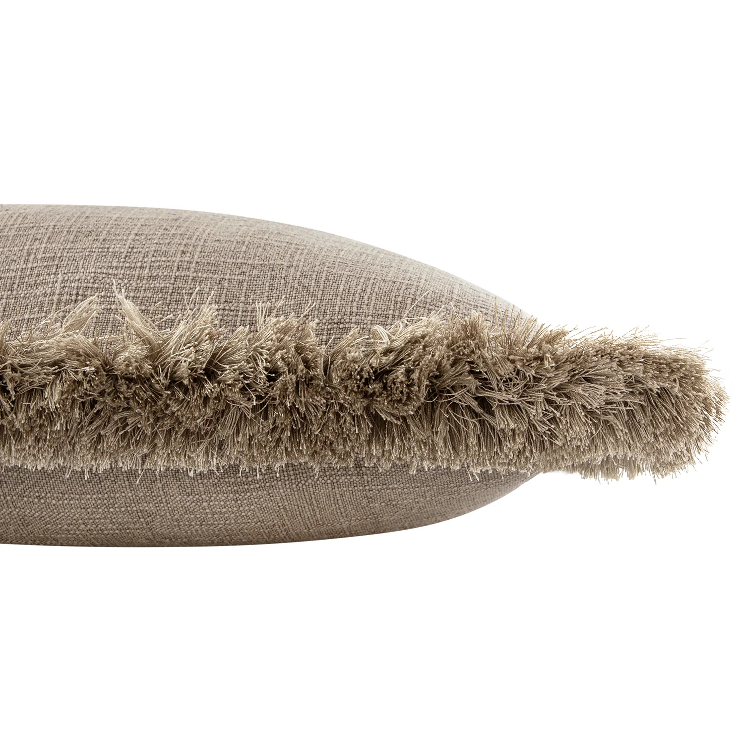Kyra Mushroom Grey Linen Fringed Rectangular Cushion - Image 2