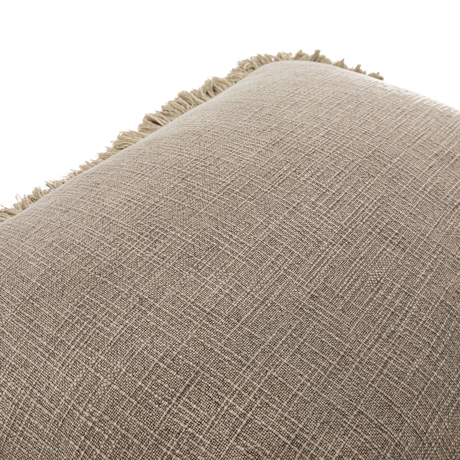 Kyra Mushroom Grey Linen Fringed Rectangular Cushion - Image 4