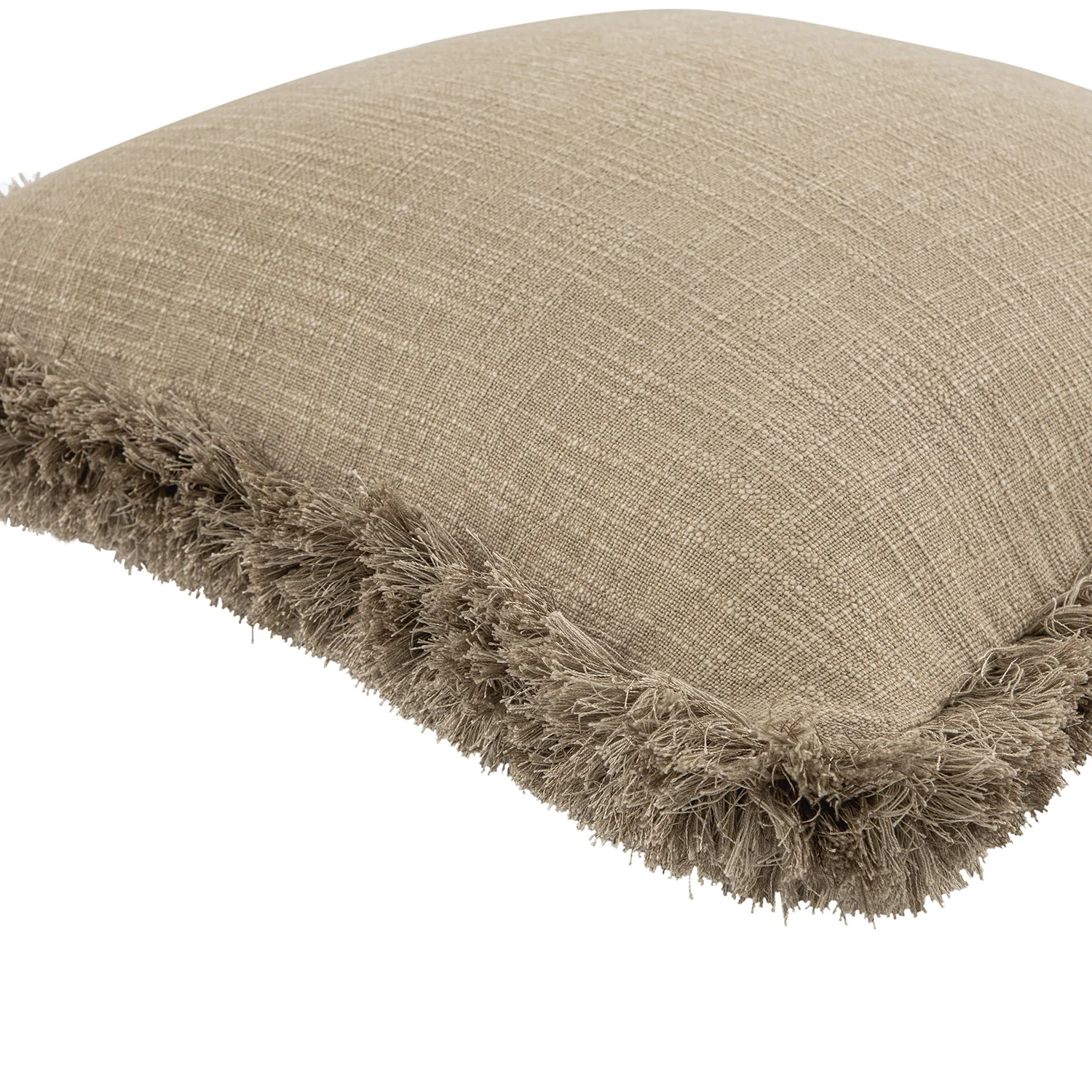 Kyra Oatmeal Linen Fringed Cushion - Image 3