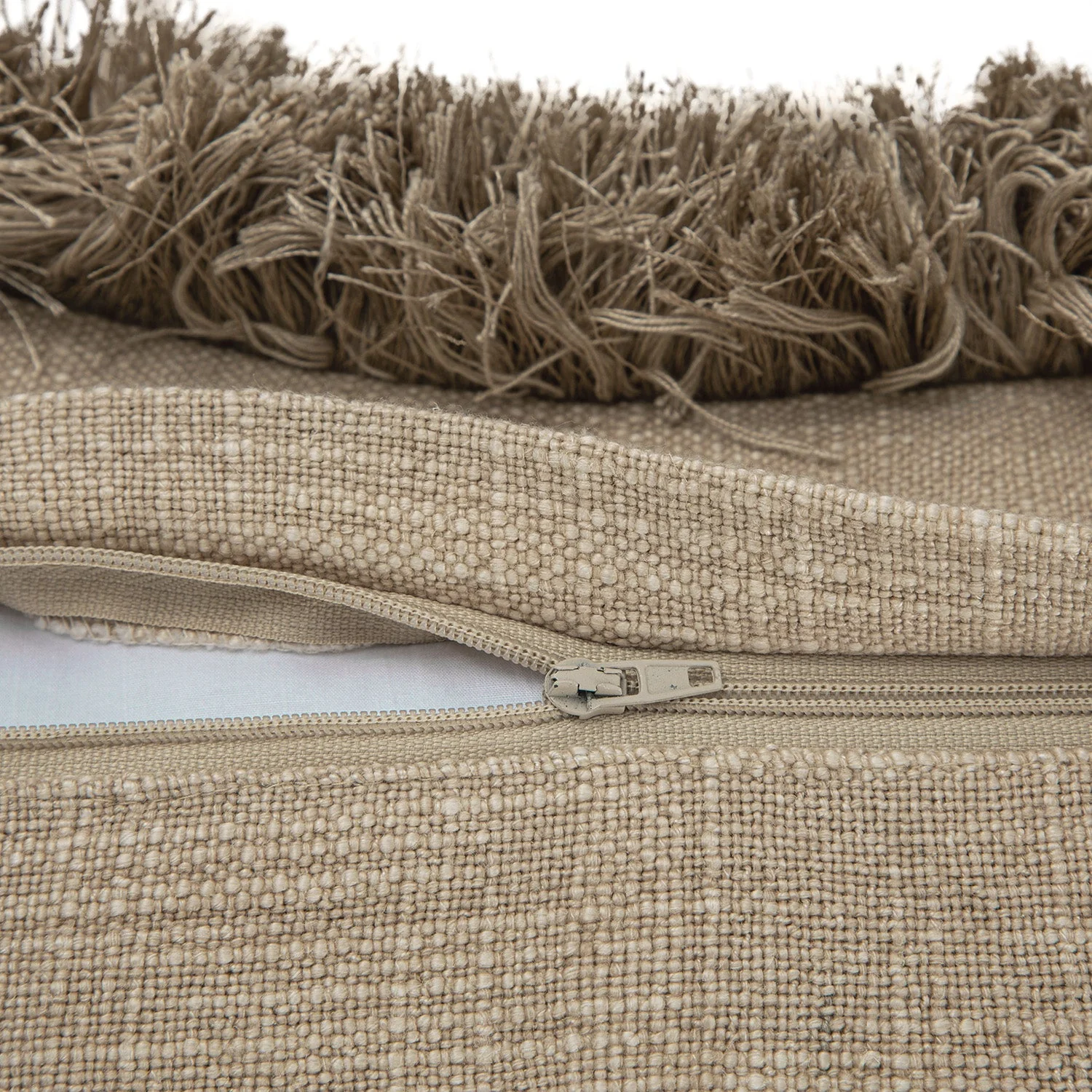 Kyra Oatmeal Linen Fringed Cushion - Image 5