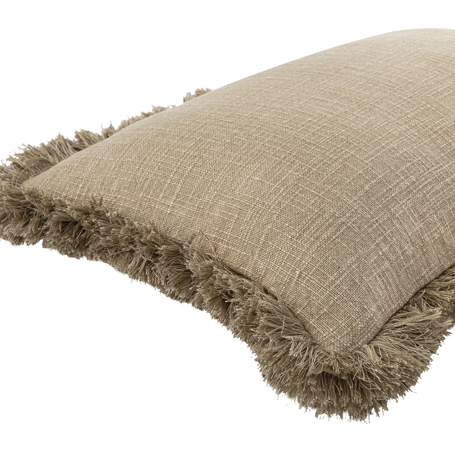 Kyra Oatmeal Linen Fringed Rectangular Cushion - Image 3