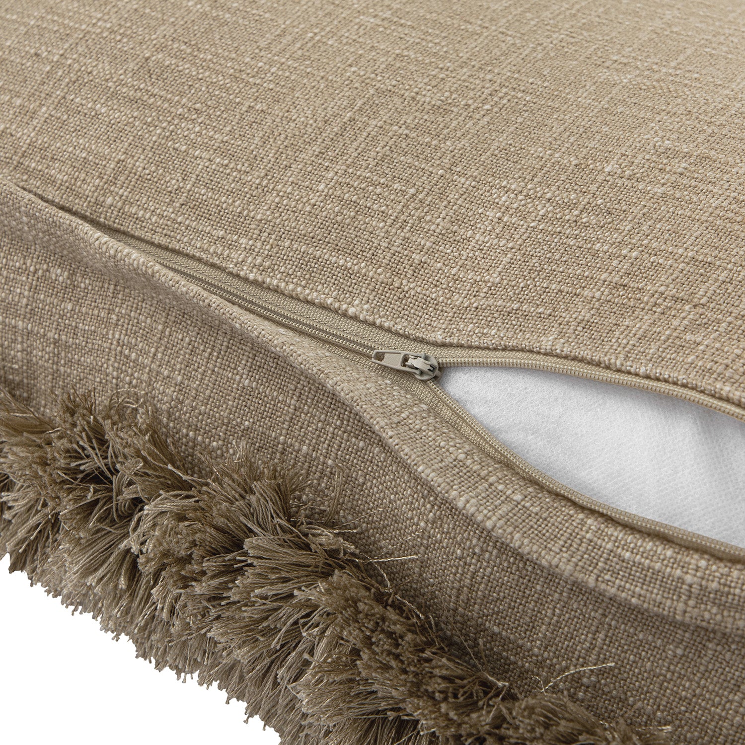 Kyra Oatmeal Linen Fringed Rectangular Cushion - Image 5