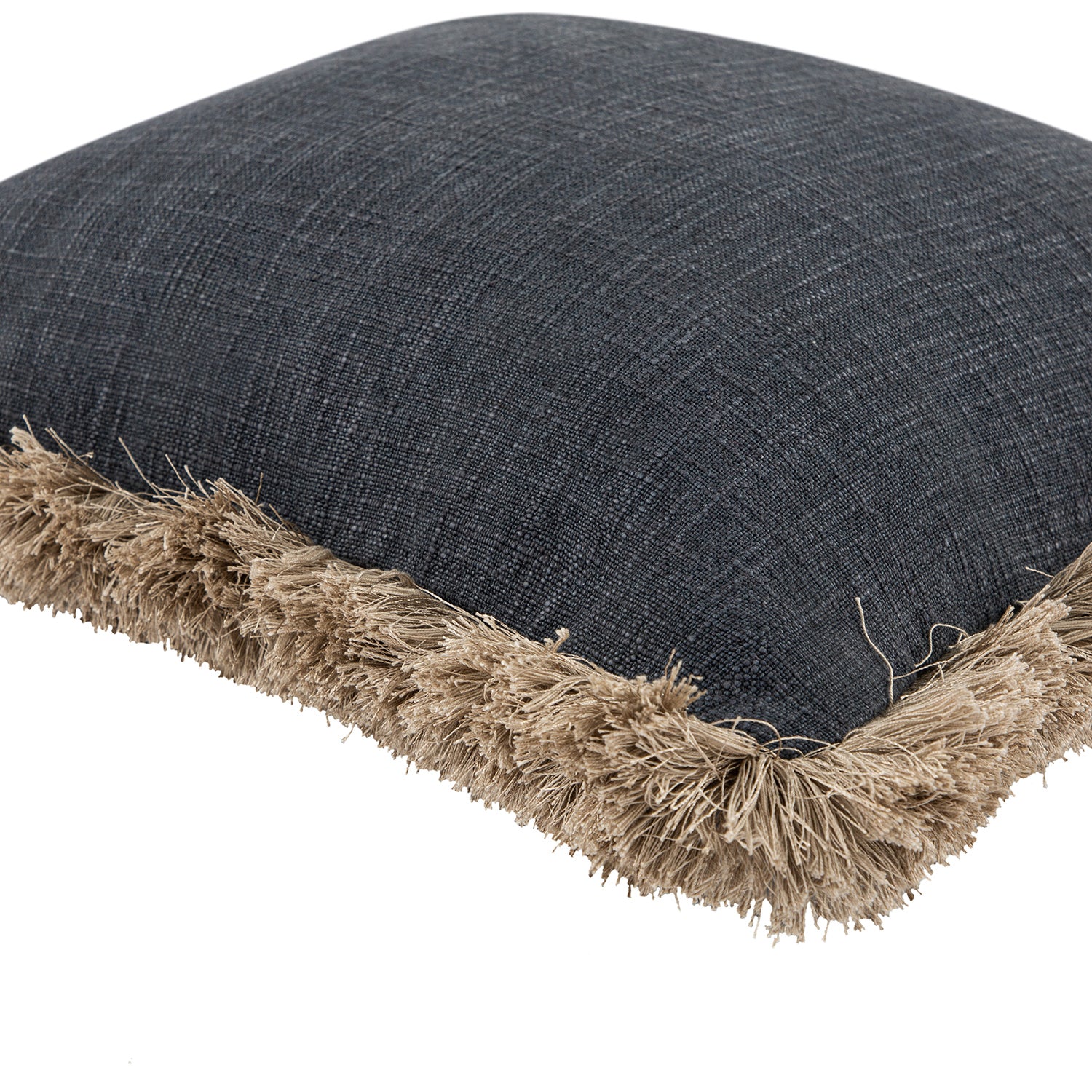 Kyra Petrol Blue Linen Fringed Cushion - Image 3