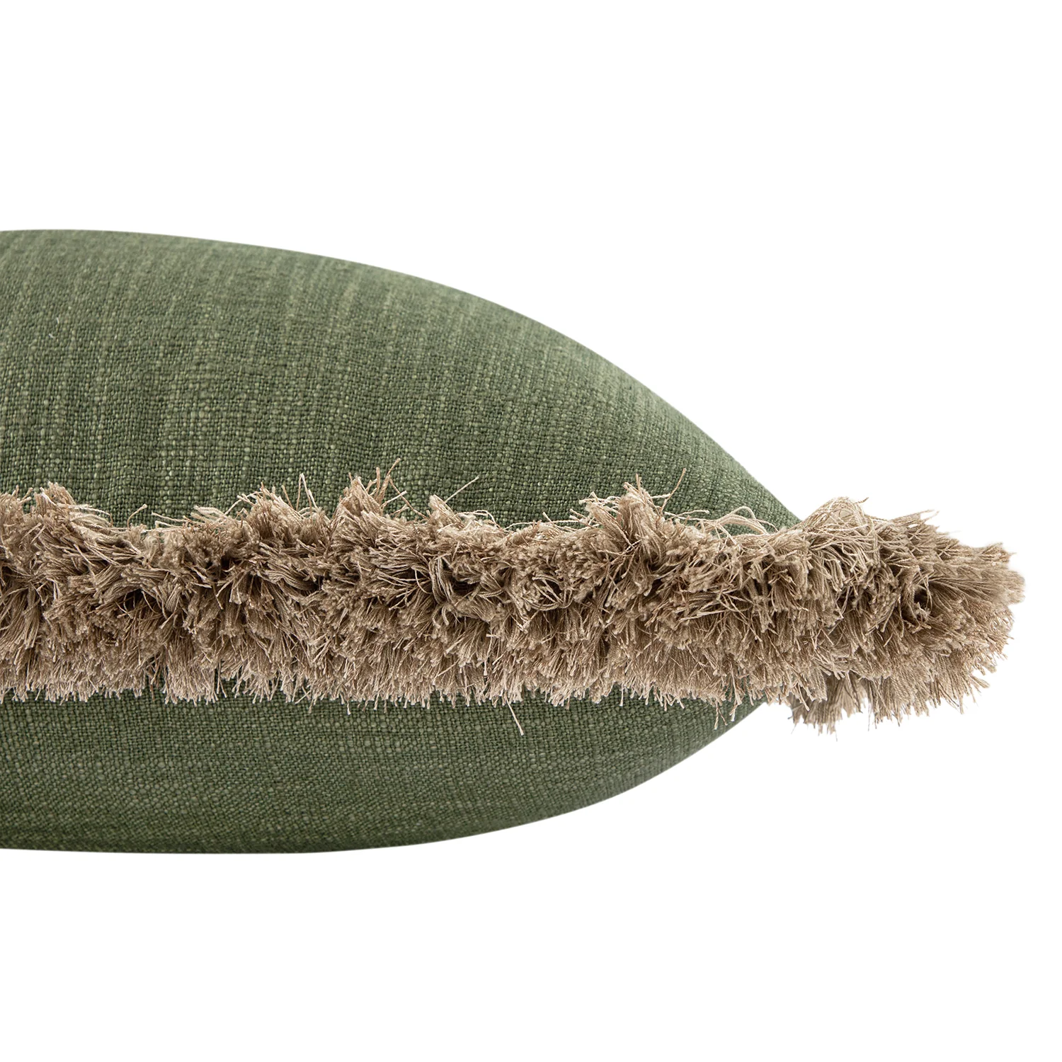 Kyra Spruce Green Linen Fringed Cushion - Image 2