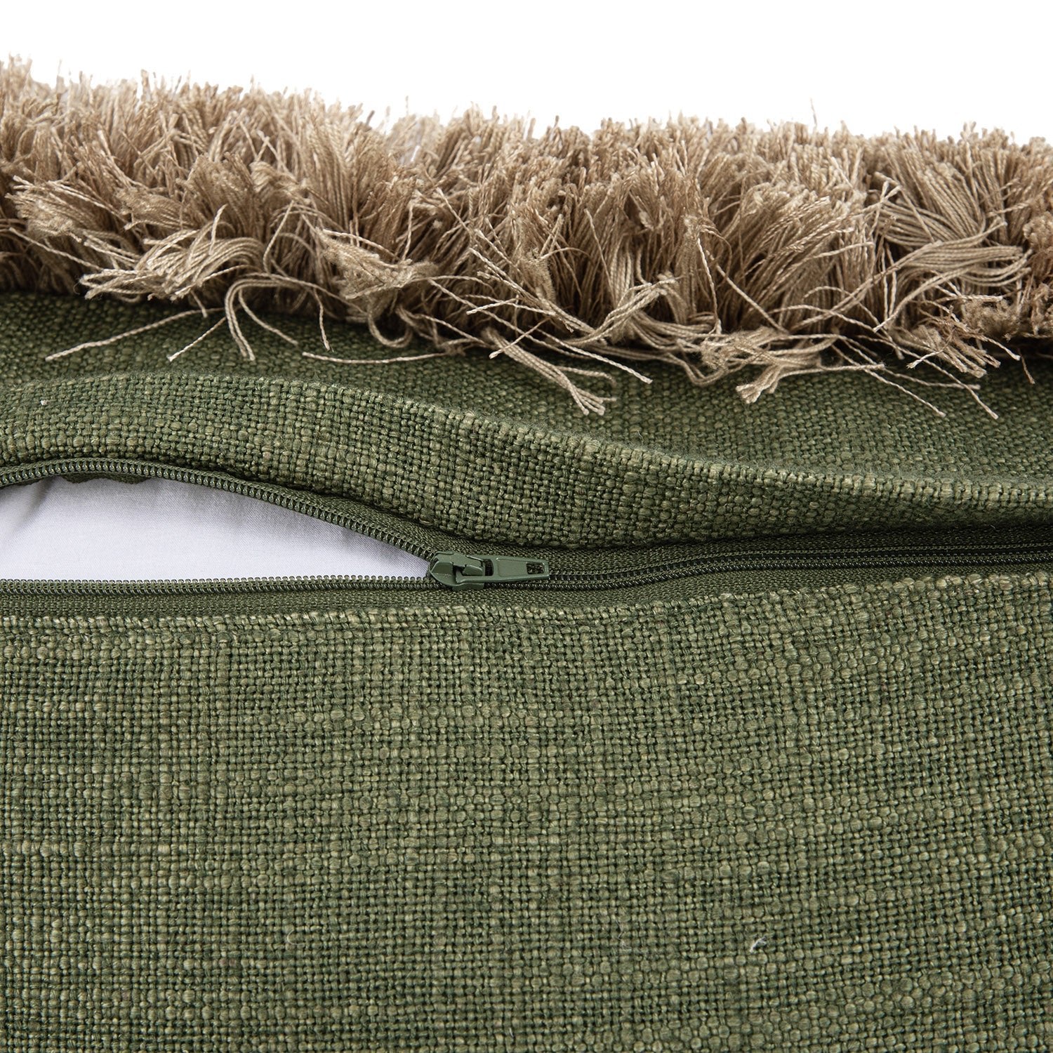 Kyra Spruce Green Linen Fringed Cushion - Image 4