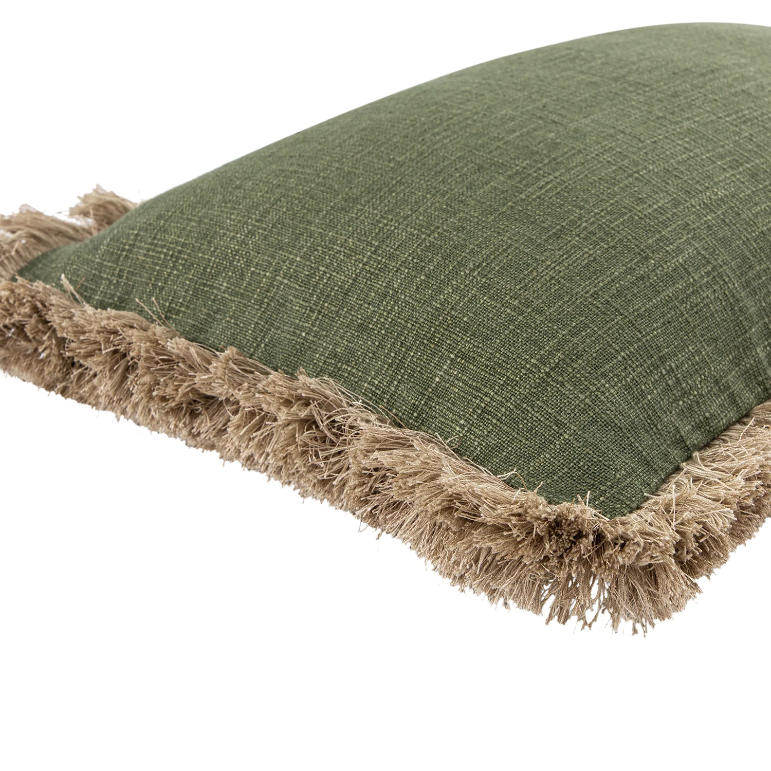 Kyra Spruce Green Linen Fringed Rectangular Cushion - Image 2