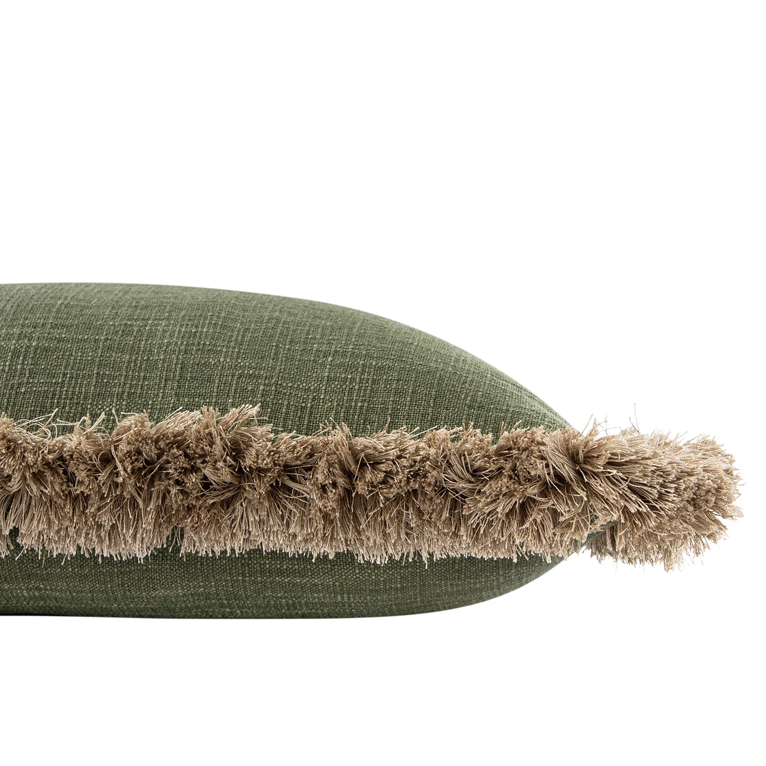 Kyra Spruce Green Linen Fringed Rectangular Cushion - Image 3