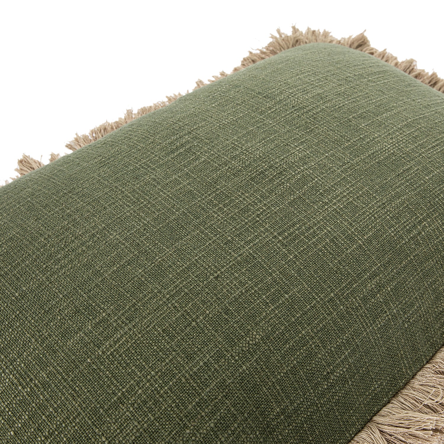 Kyra Spruce Green Linen Fringed Rectangular Cushion - Image 5