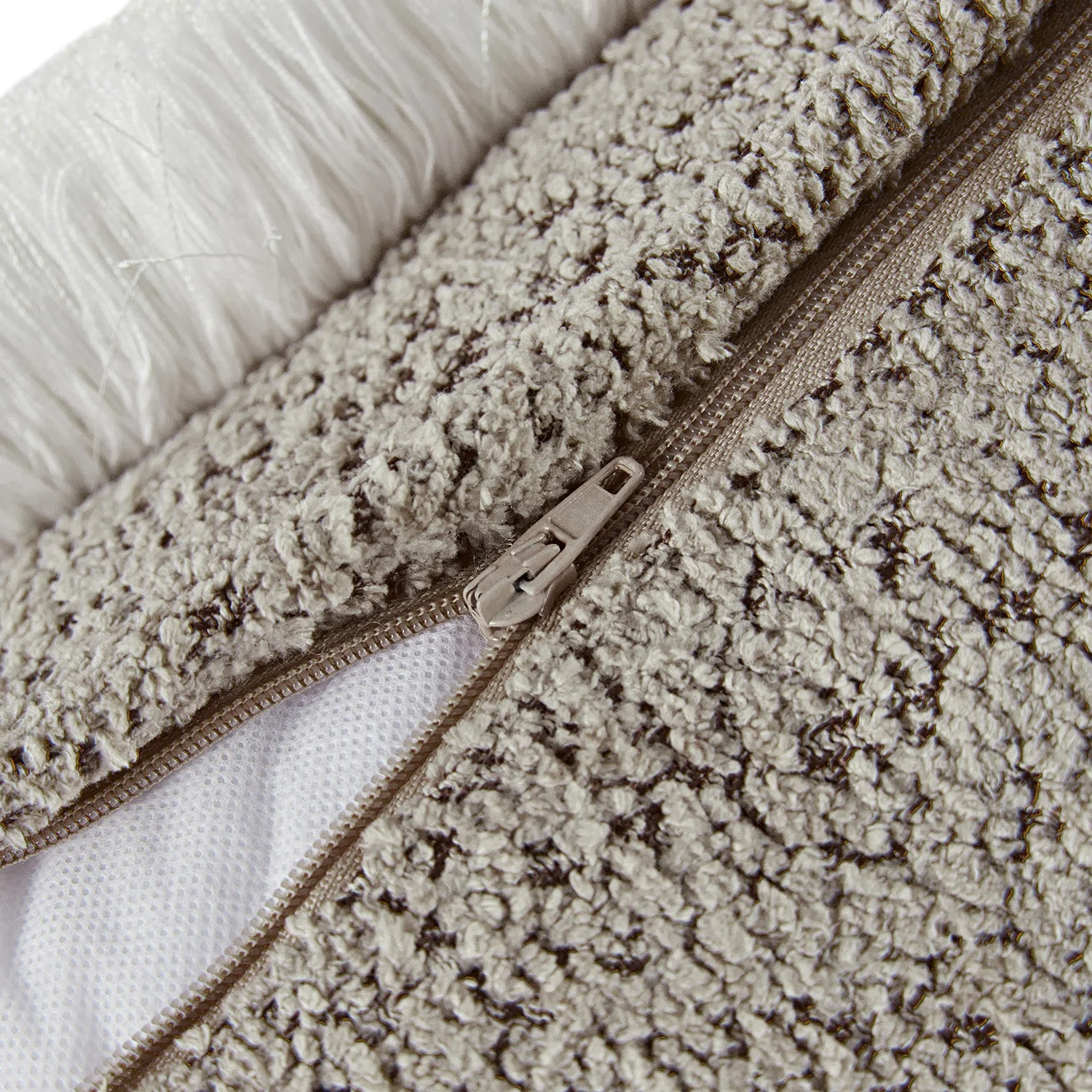 Kyra Stone Bouclé White Fringed Lumbar Cushion - Image 5