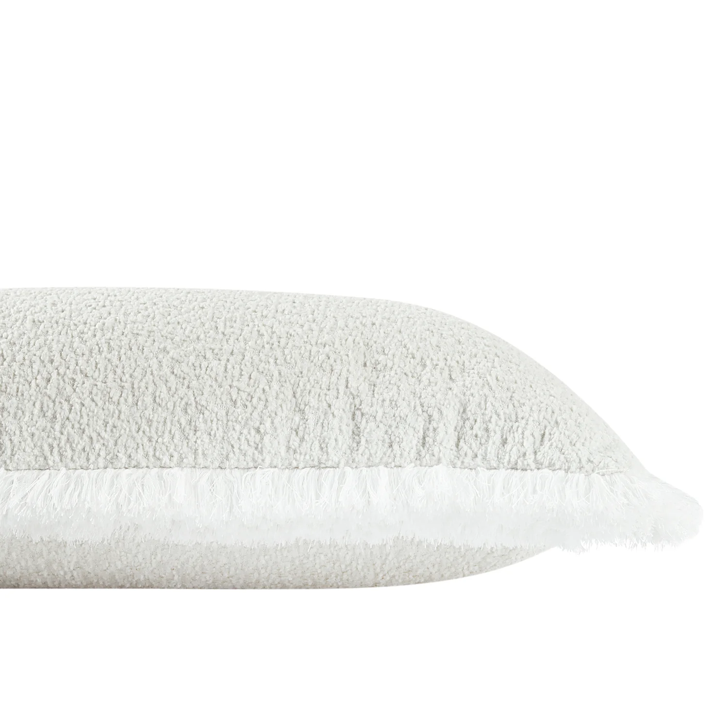 Kyra Cream White Bouclé Fringed Lumbar Cushion - Image 2