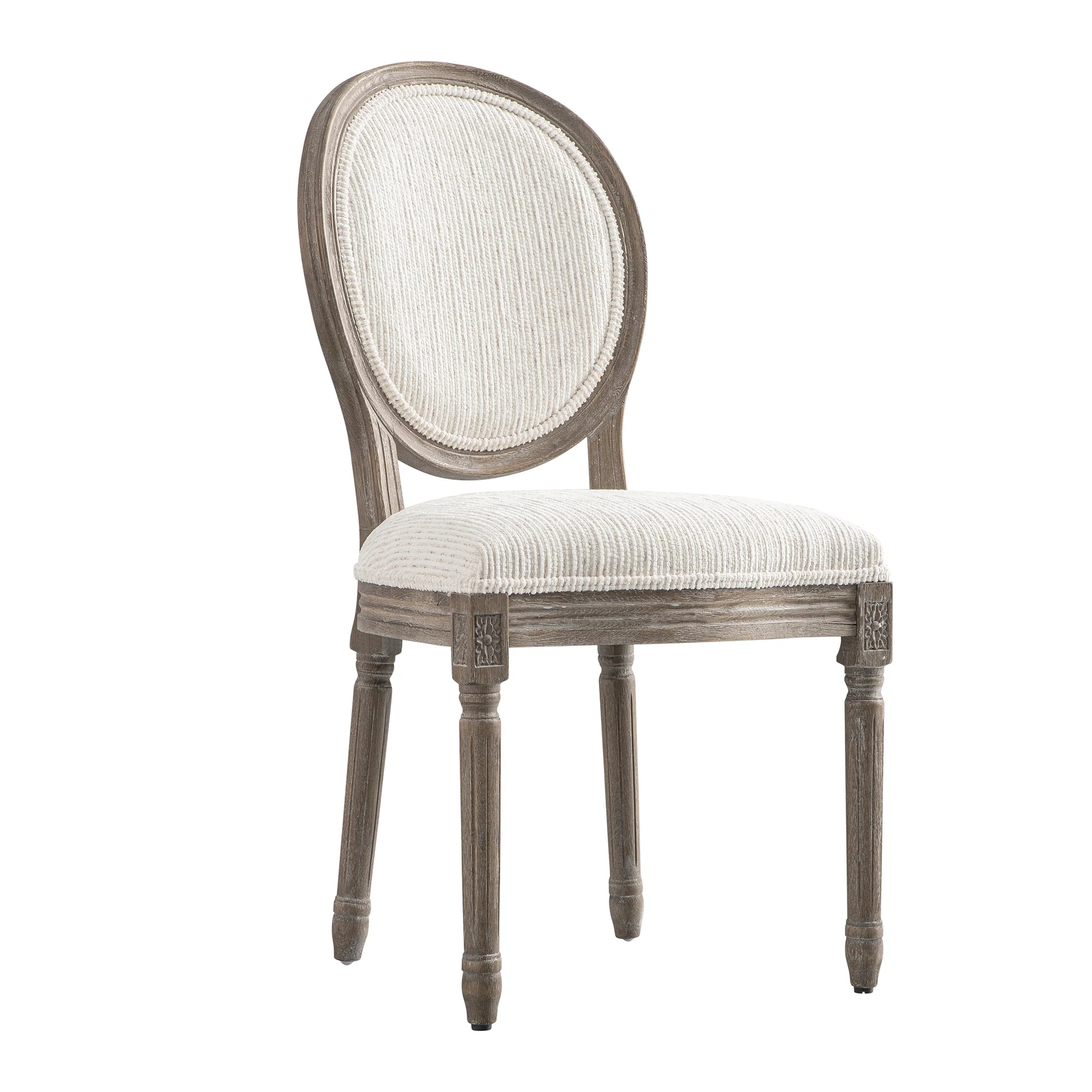 Lainston Set of 2 Classic Weathered Oak Dining Chairs, Beige Textured Fabric - Image 10