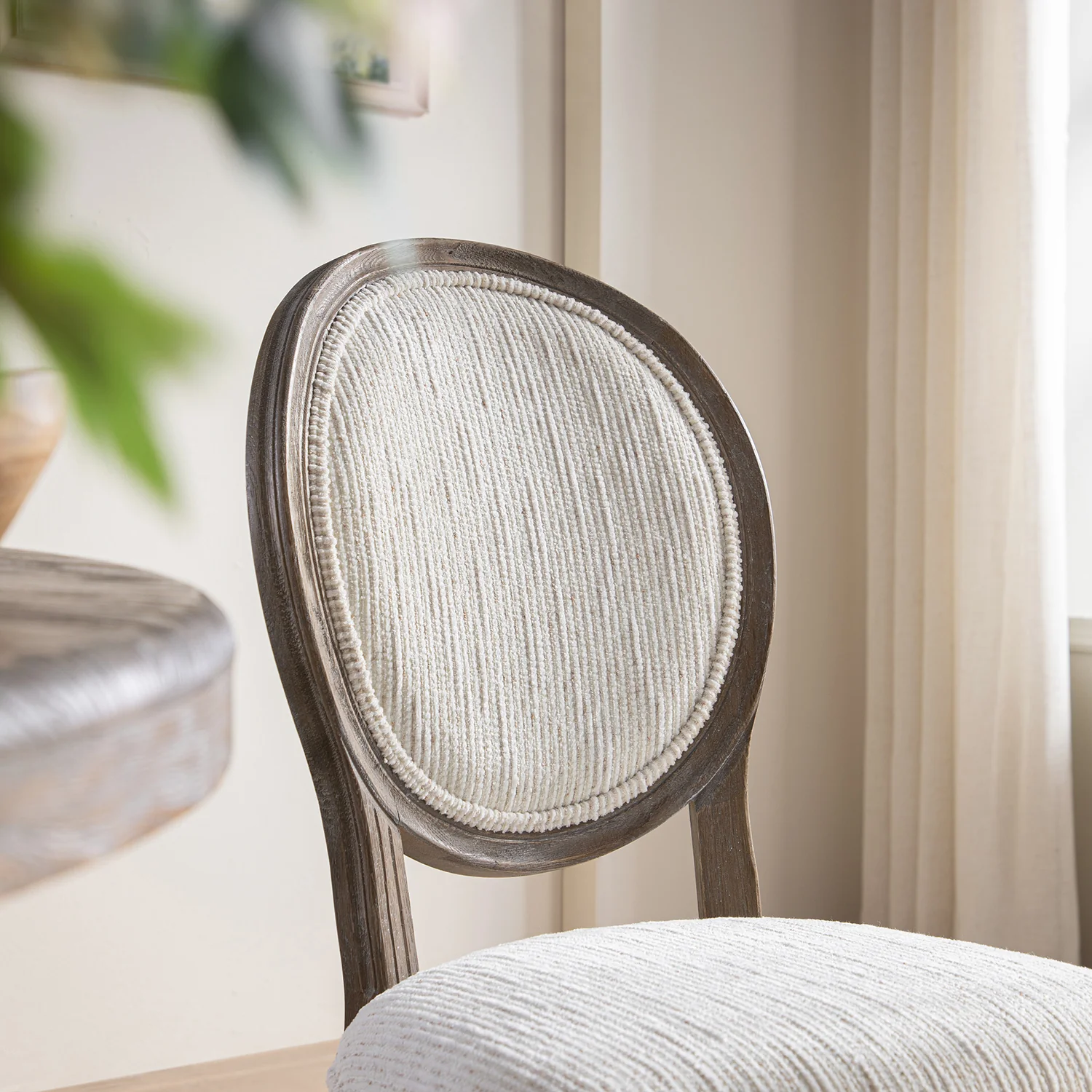 Lainston Set of 2 Classic Weathered Oak Dining Chairs, Beige Textured Fabric - Image 5