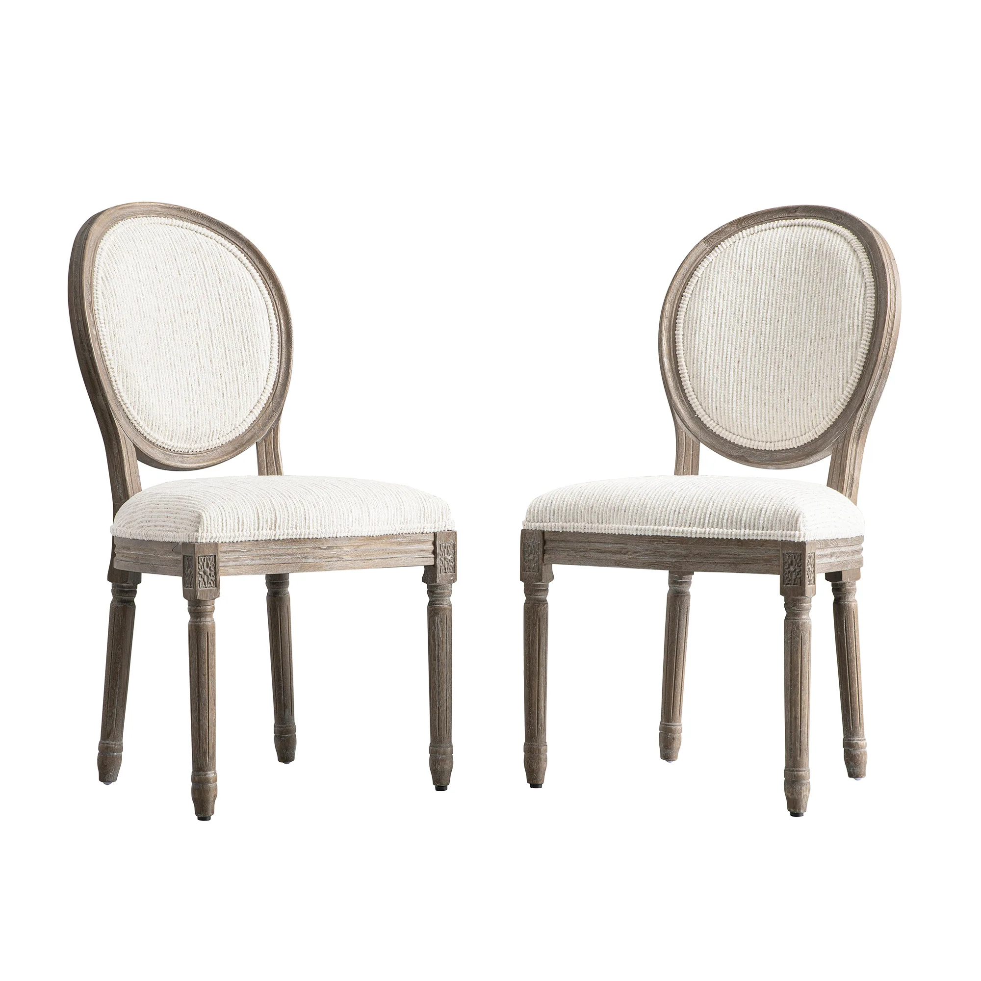 Lainston Set of 2 Classic Weathered Oak Dining Chairs, Beige Textured Fabric - Image 7