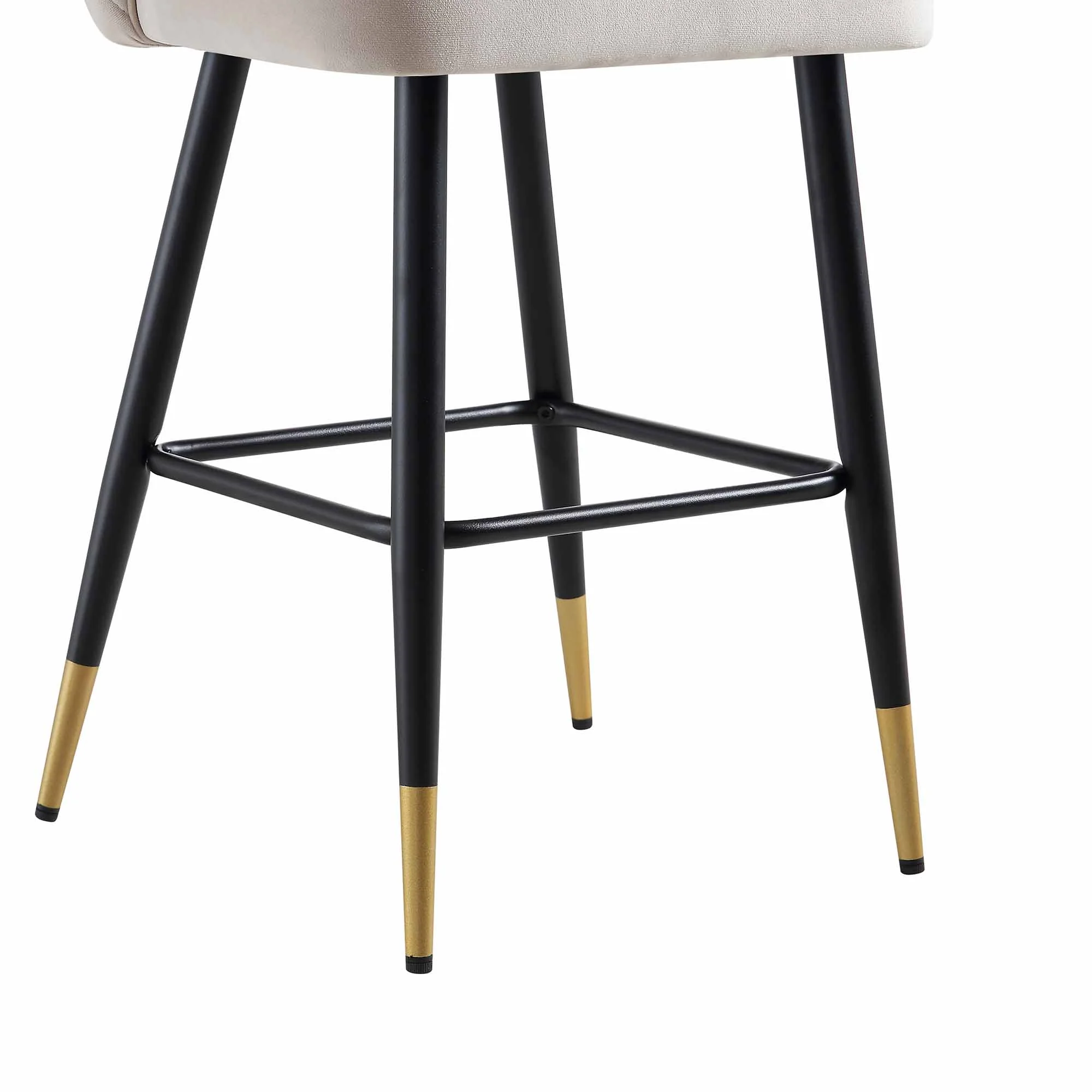Langham Set of 2 Champagne Velvet Upholstered Carver Counter Stools - Image 14