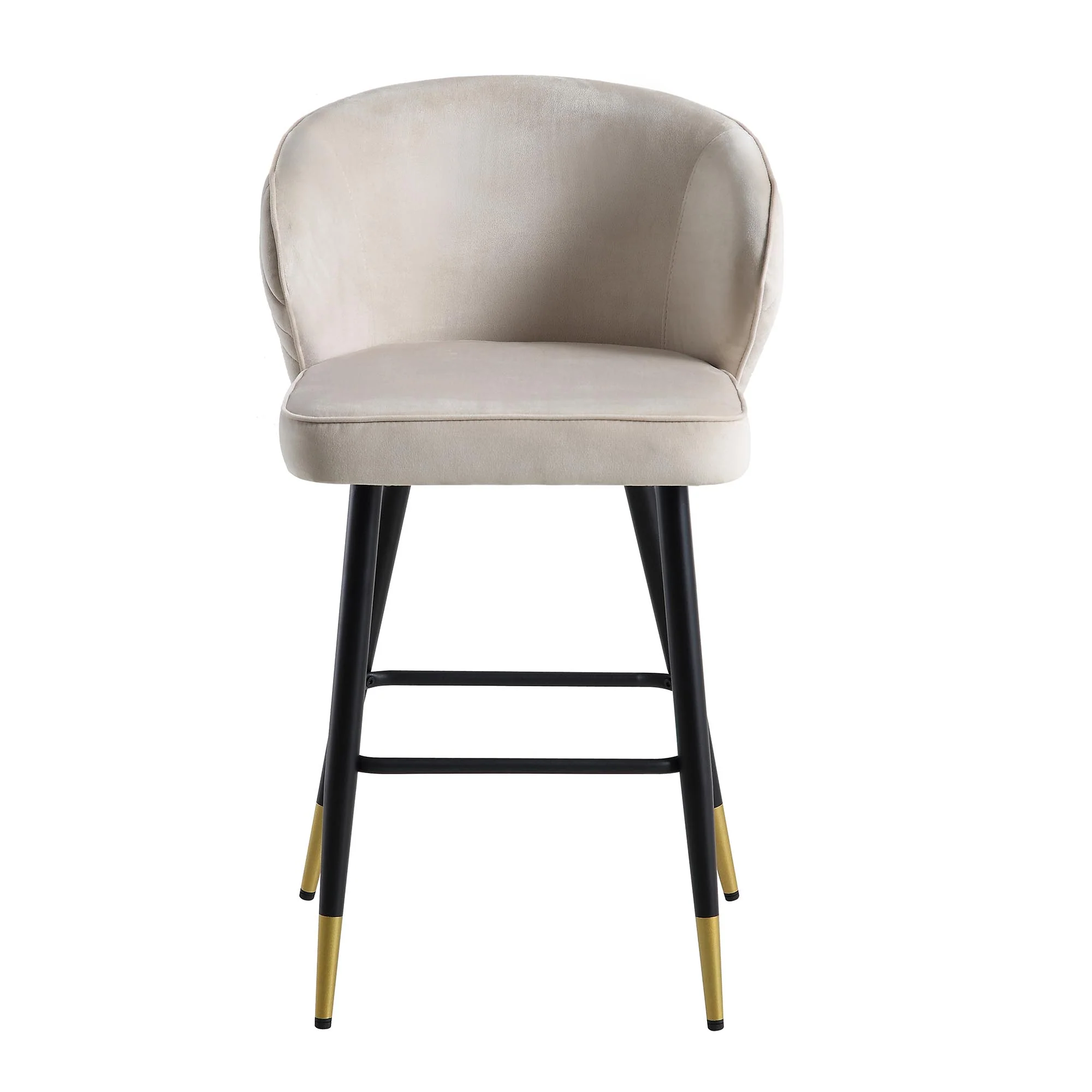 Langham Set of 2 Champagne Velvet Upholstered Carver Counter Stools - Image 4