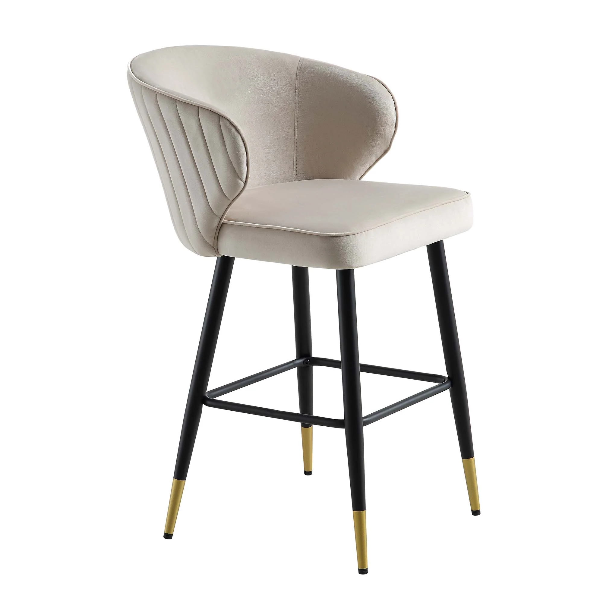Langham Set of 2 Champagne Velvet Upholstered Carver Counter Stools - Image 6